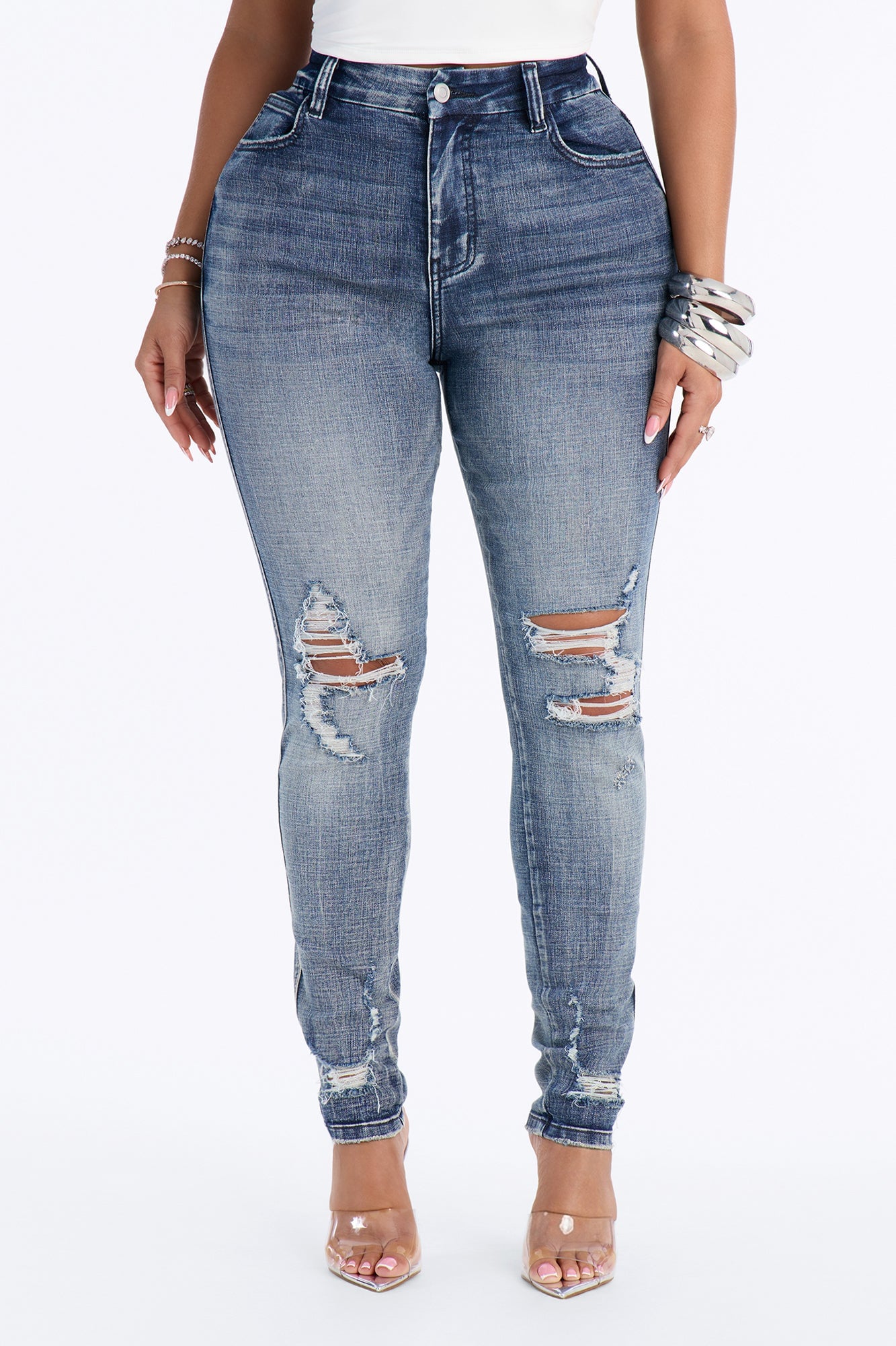 Long Story Short Ripped Sculpting Stretch Skinny Jeans - Medium Wash image 6