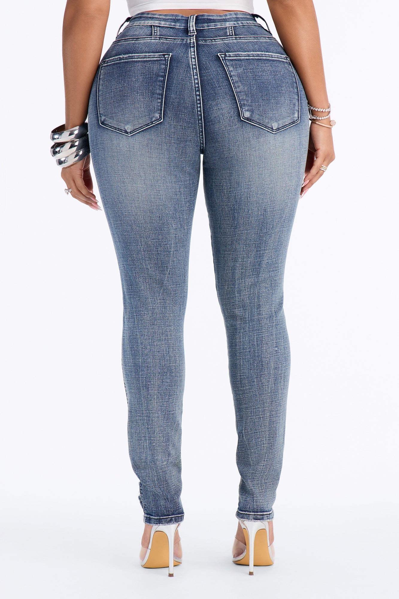 Long Story Short Ripped Sculpting Stretch Skinny Jeans - Medium Wash image 8