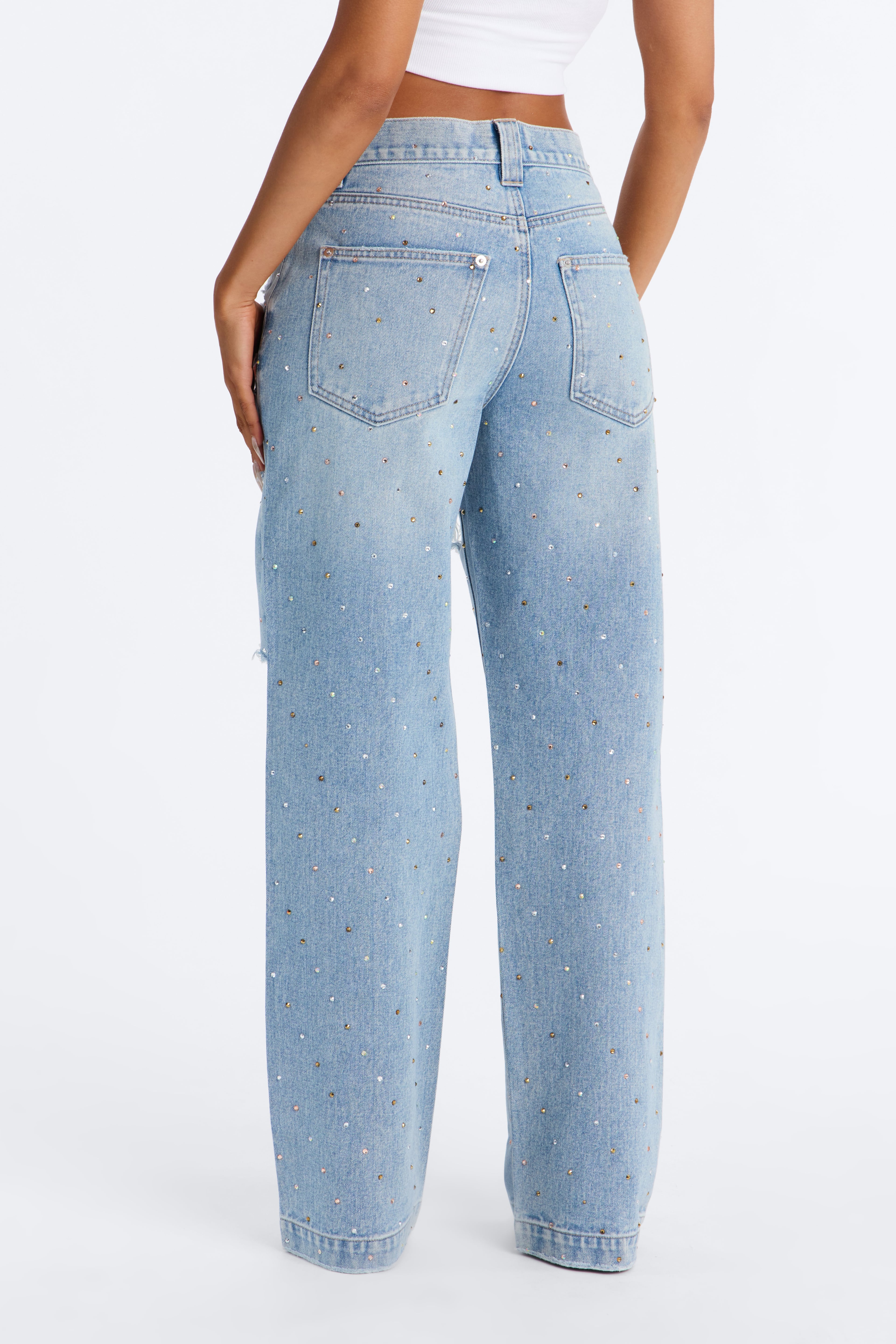 Shining Bright Embellished Ripped Straight Leg Jeans - Medium Wash image 4