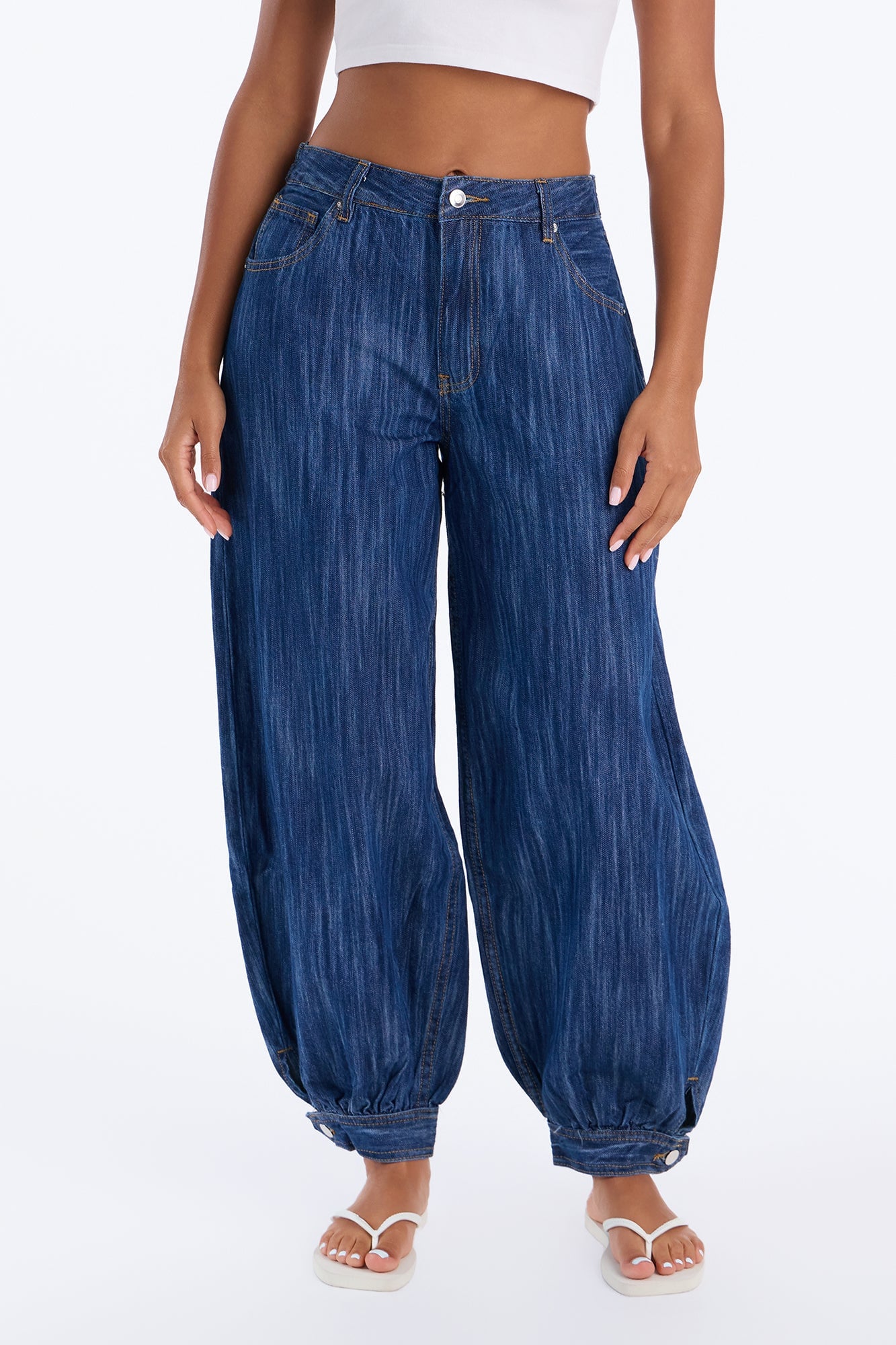 Madison Slubby Ankle Length Balloon Jeans - Dark Wash image 1