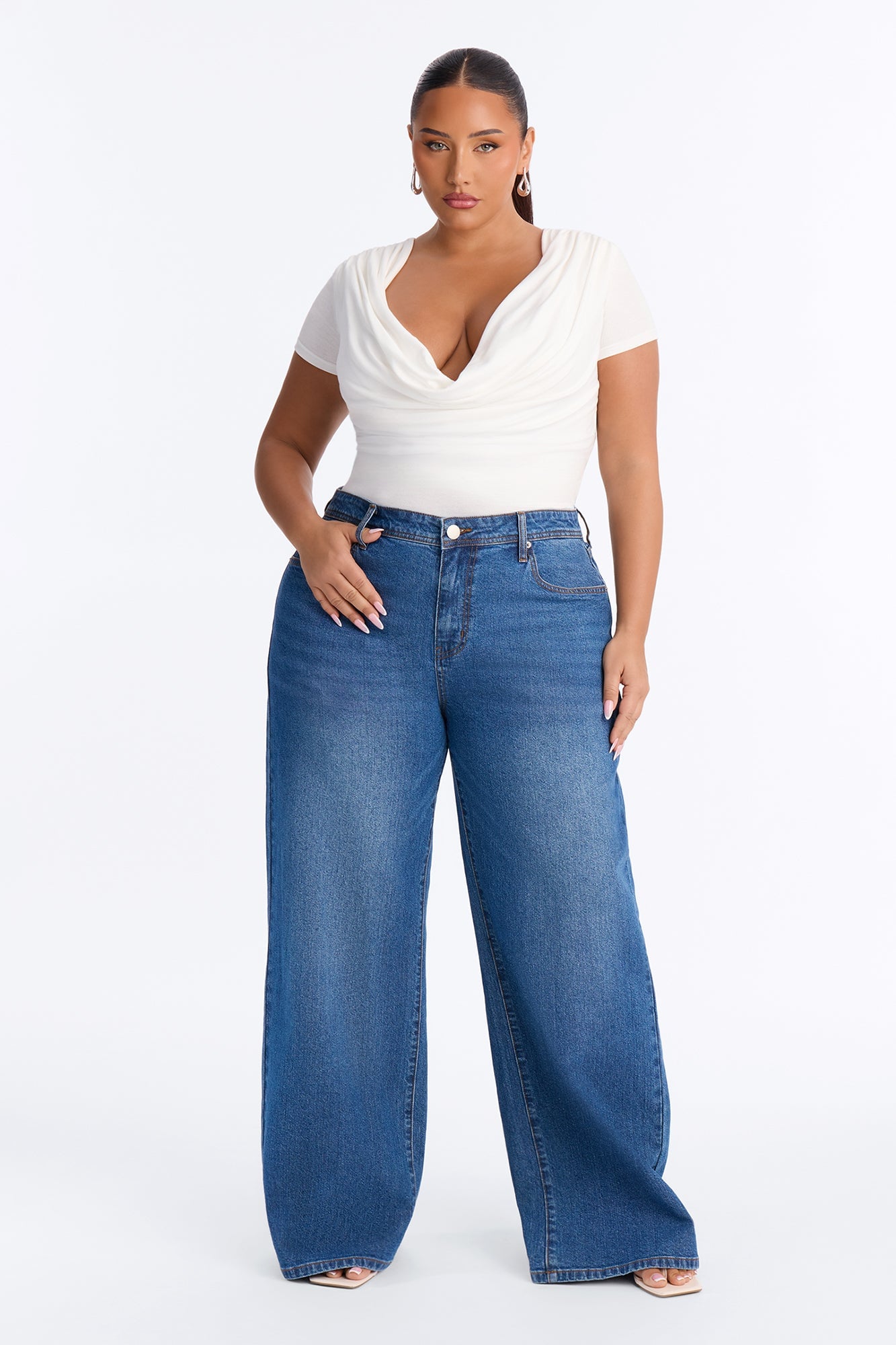 Northie Drop Waist Loose Wide Leg Jeans - Medium Wash image 2