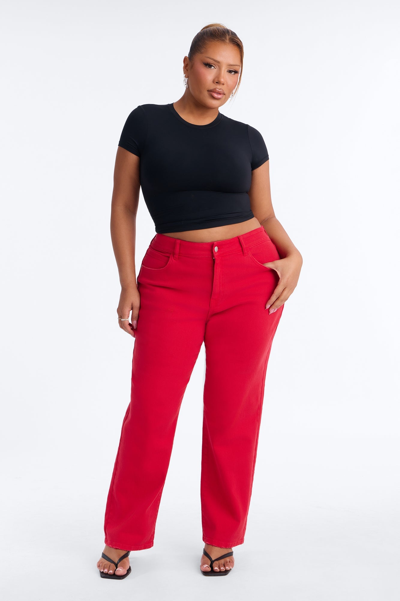 Smoke Signal Distressed Mom Jeans - Red image 2