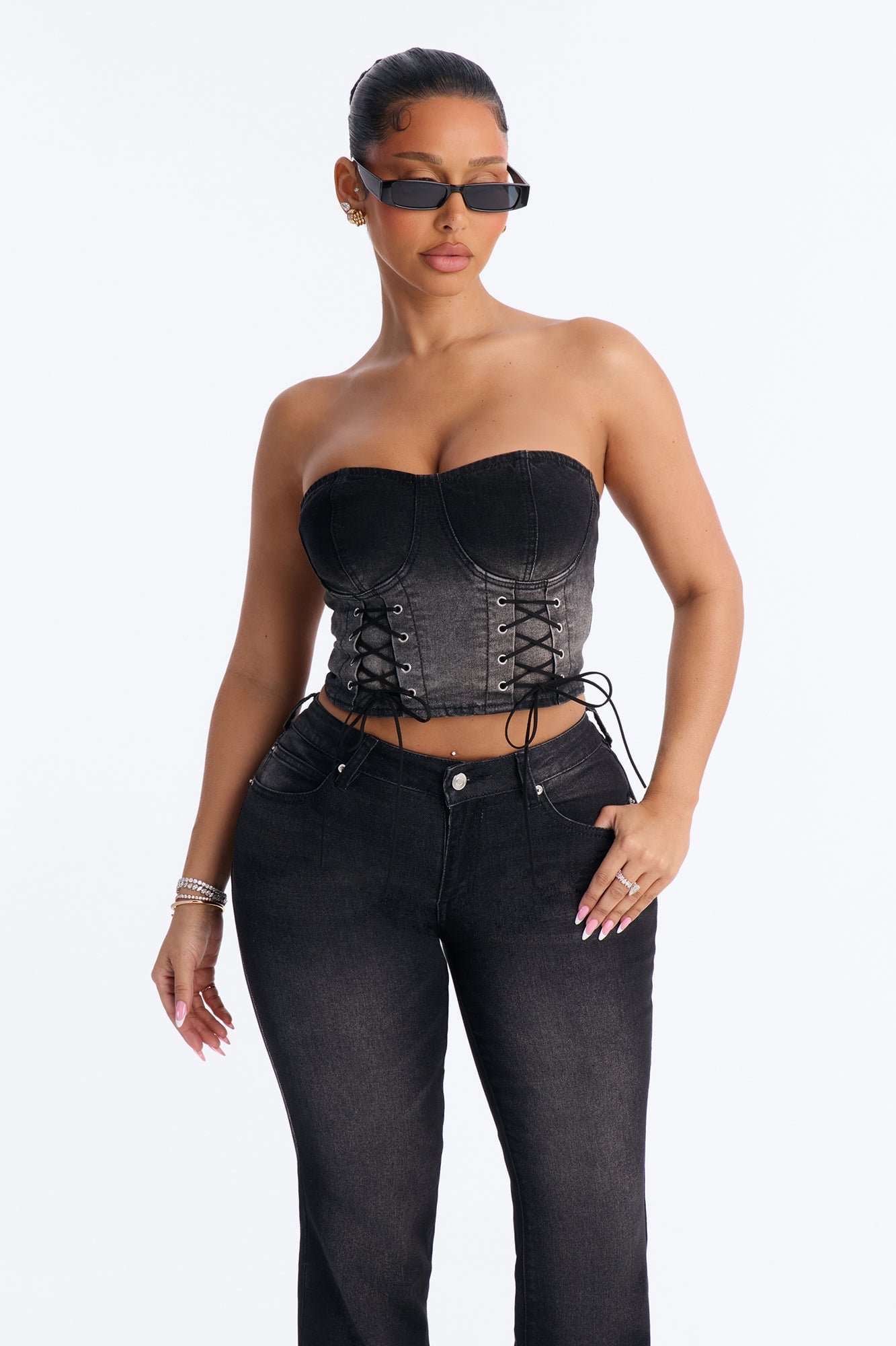 Laced In Luck Denim Pant Set - Black Wash image 3
