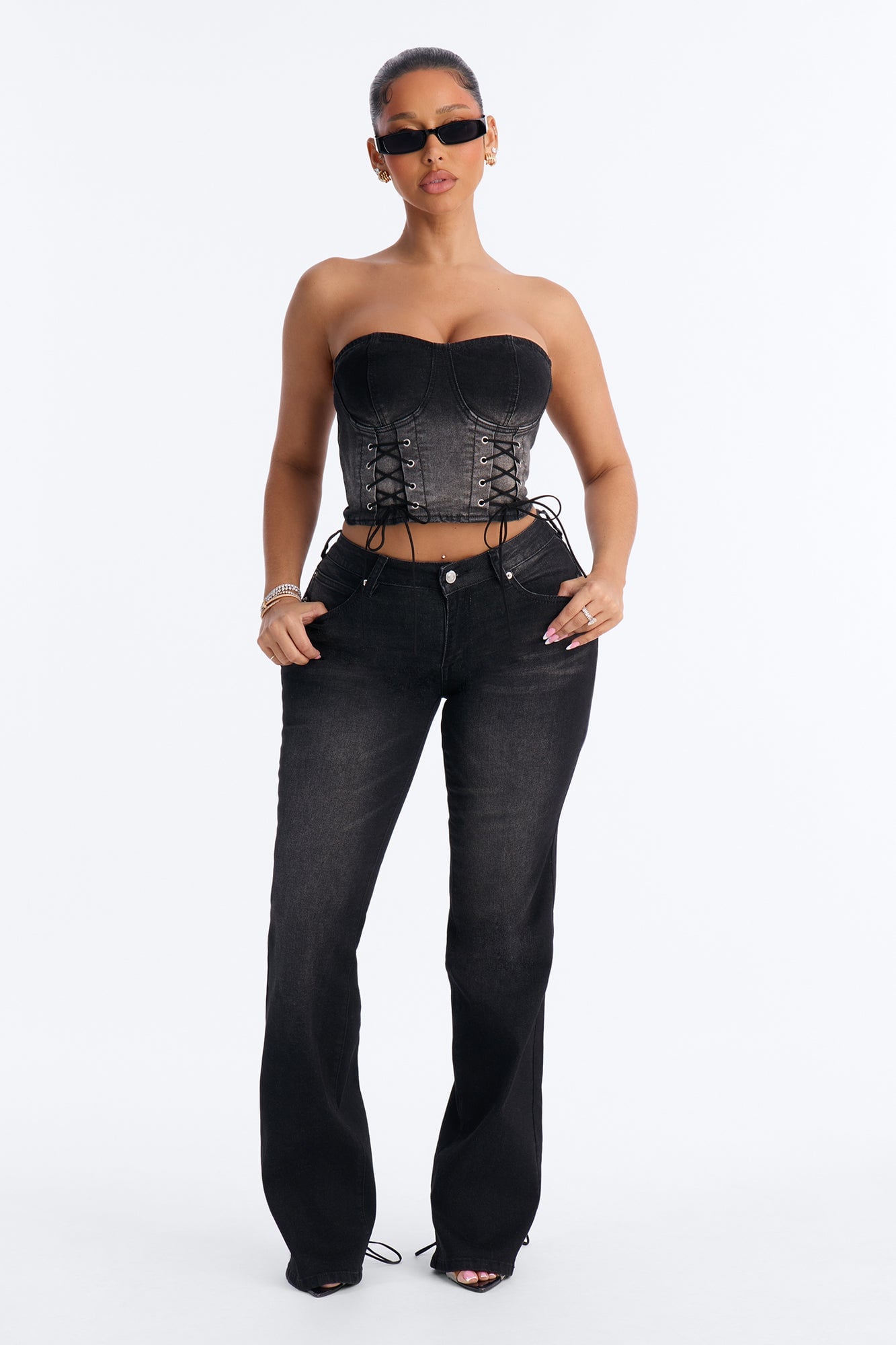Laced In Luck Denim Pant Set - Black Wash image 2