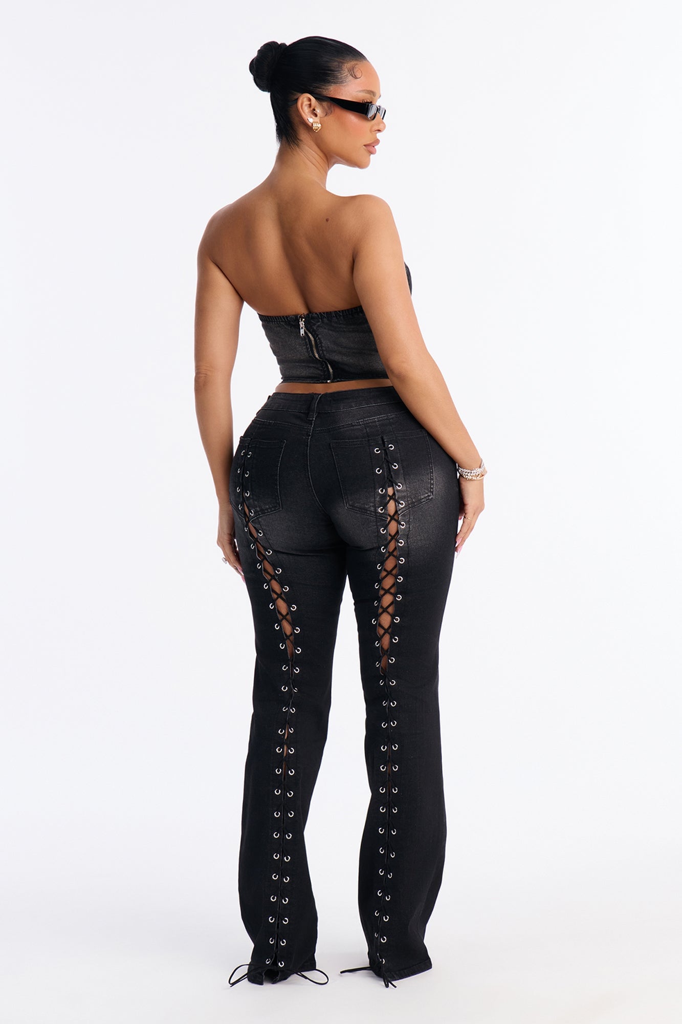 Laced In Luck Denim Pant Set - Black Wash image 1