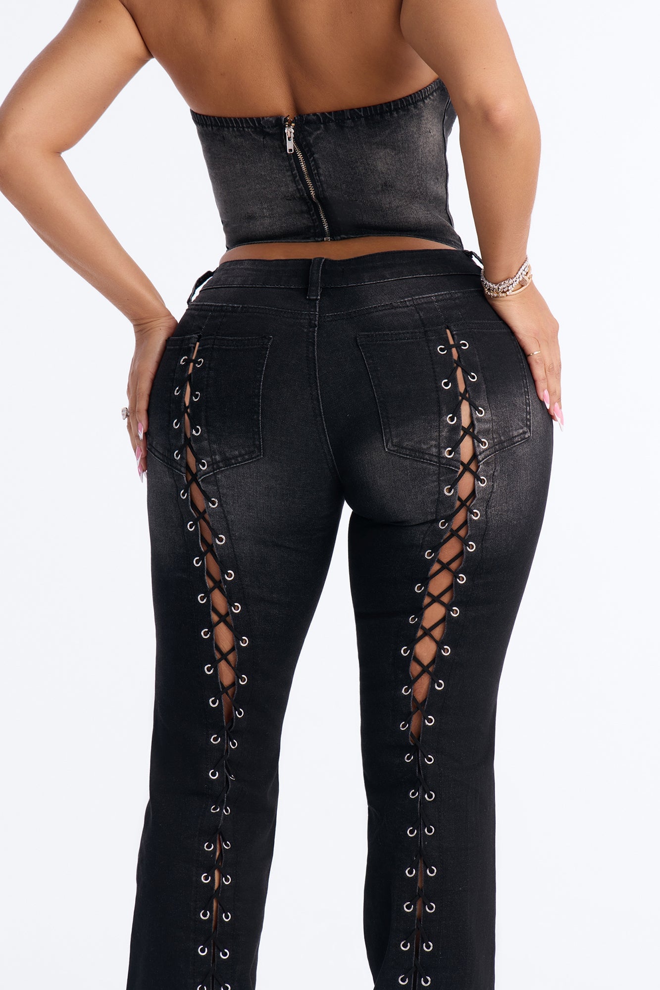 Laced In Luck Denim Pant Set - Black Wash image 5