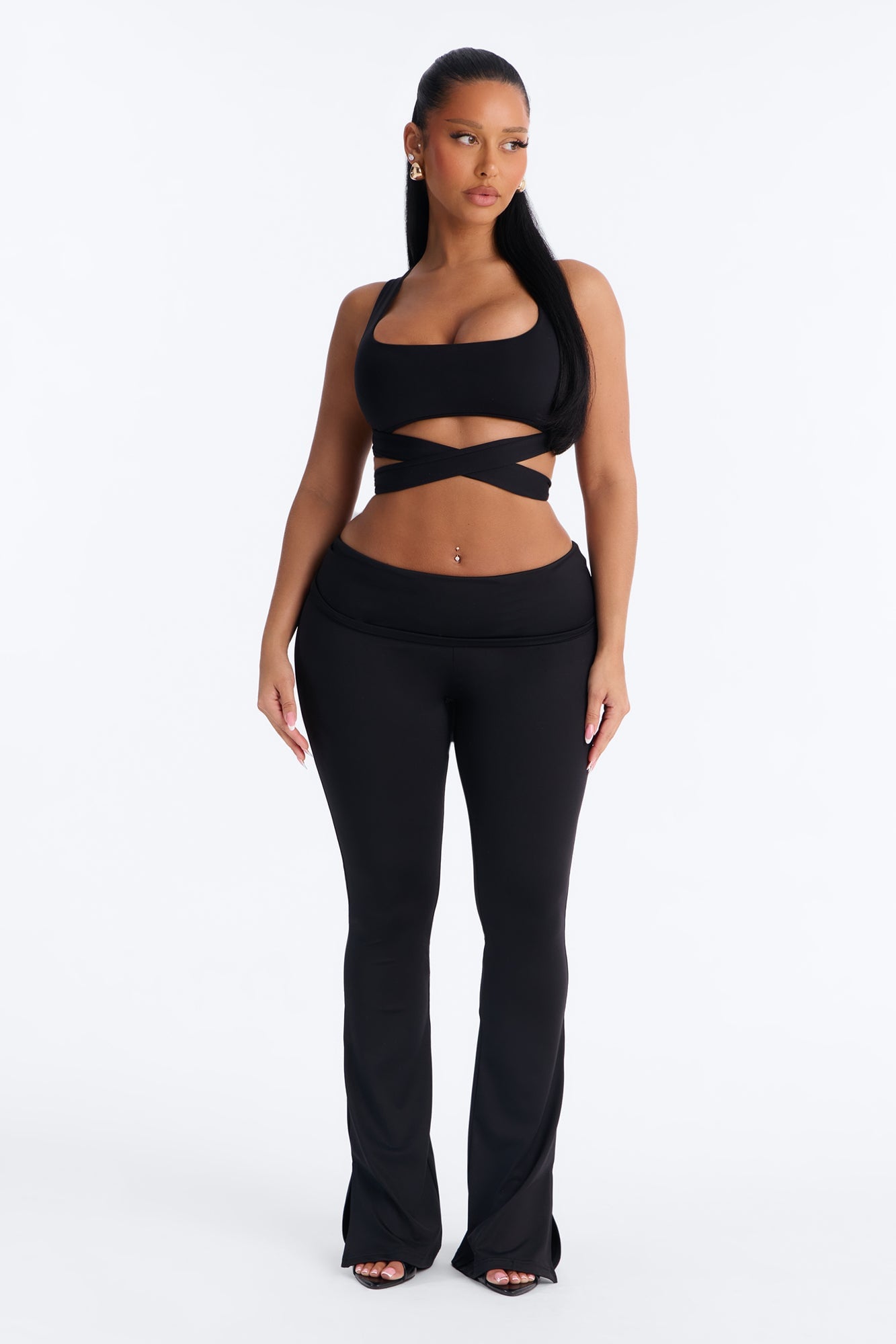 Seamless Smooth Double Lined Tie Waist Bra Top - Black image 2