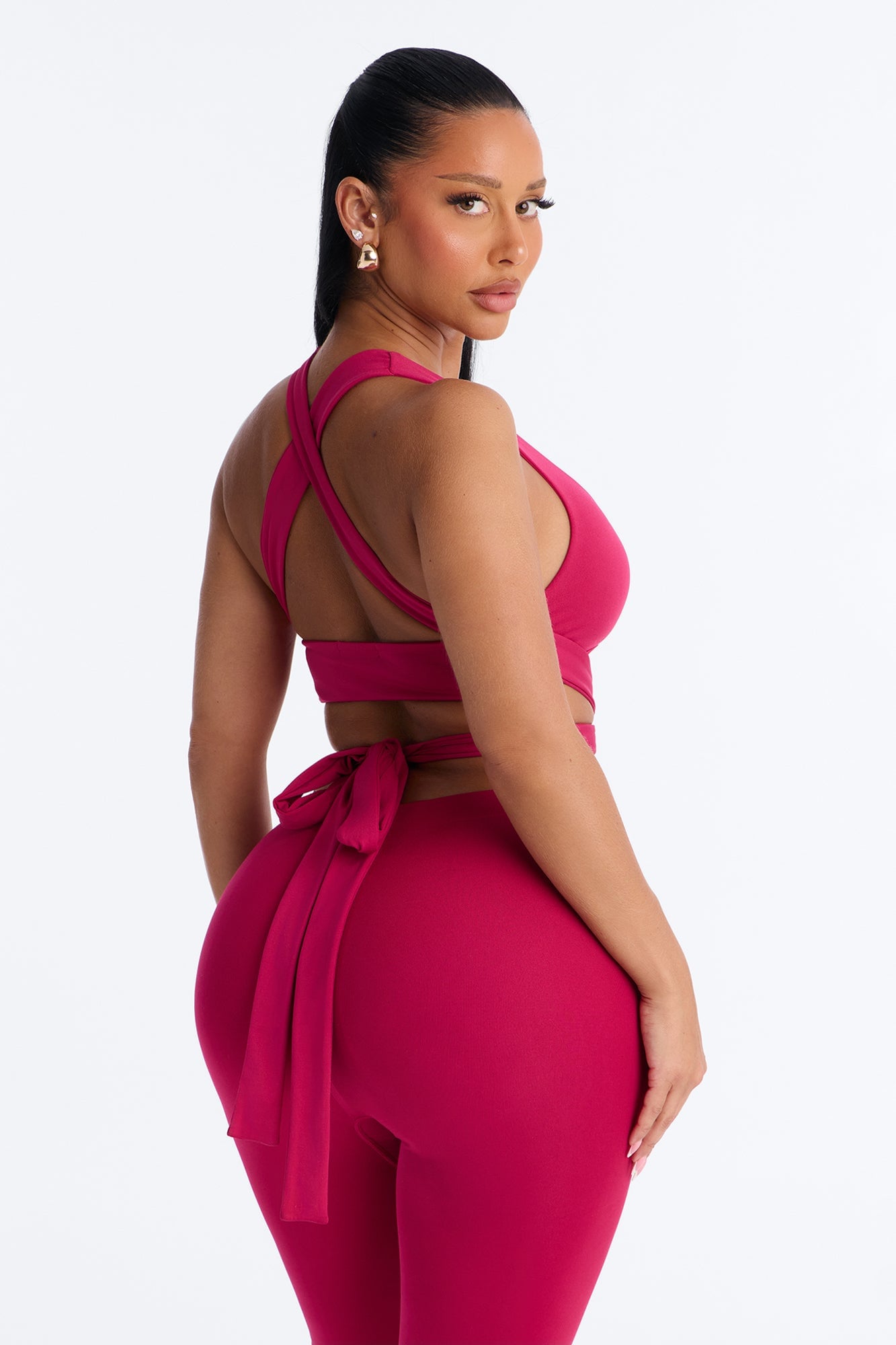 Seamless Smooth Double Lined Tie Waist Bra Top - Raspberry image 4