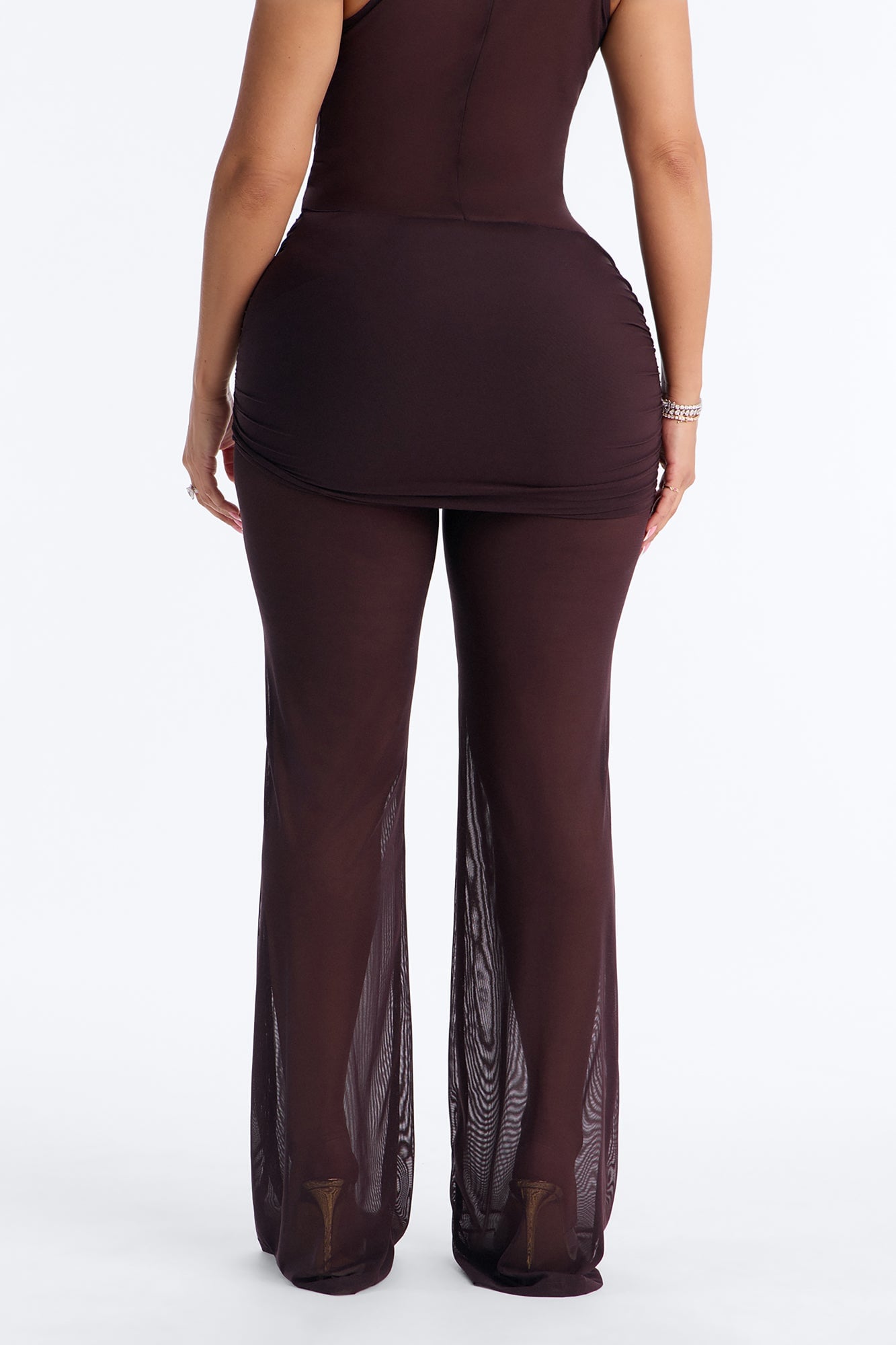 Power Mesh Foldover Ruched Flare Pant - Chocolate image 8
