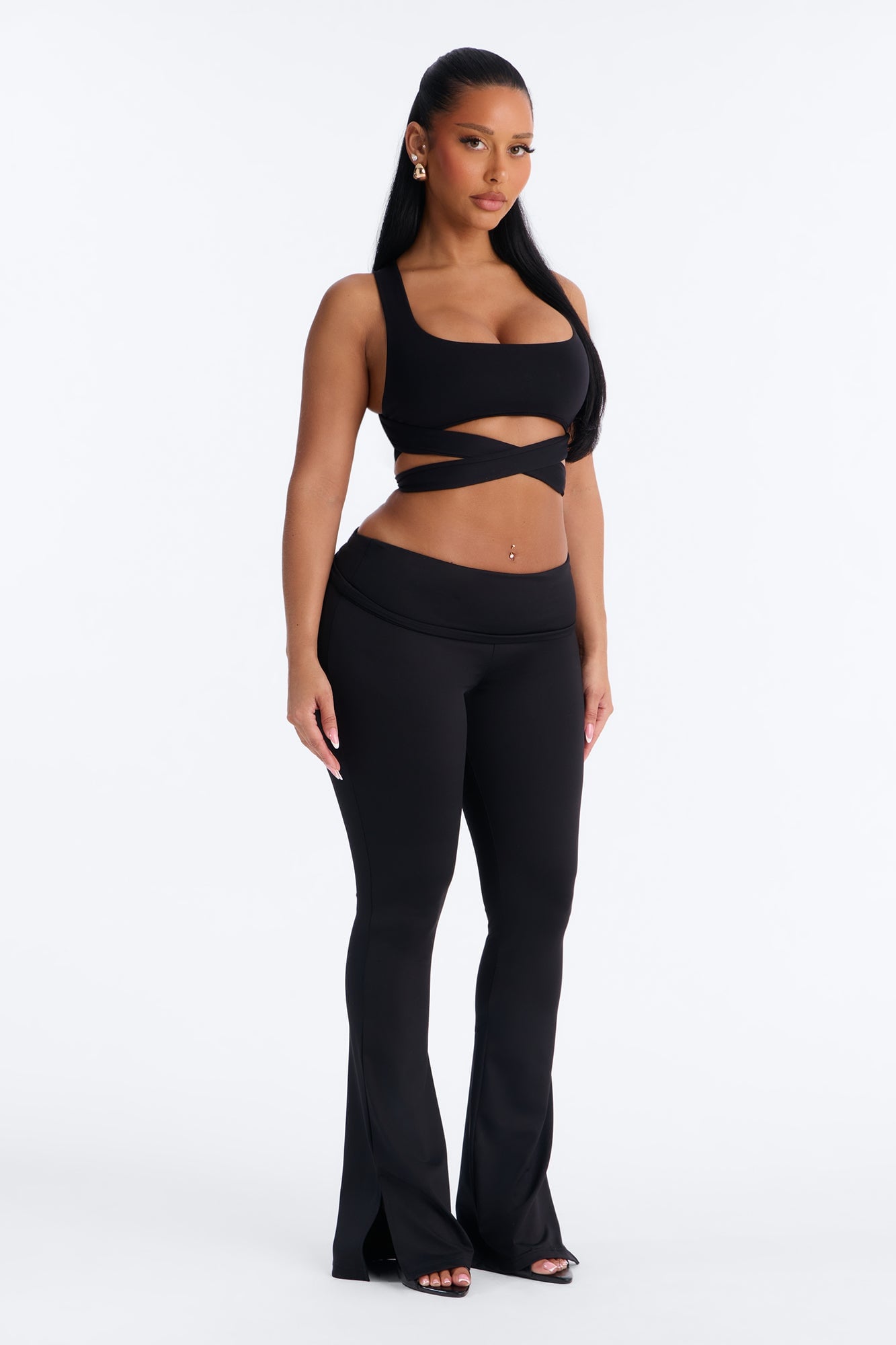 Contour Foldover Split Flare Legging - Black image 2
