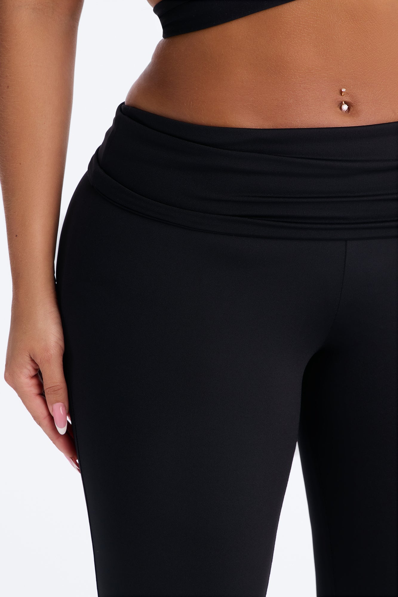 Contour Foldover Split Flare Legging - Black image 3