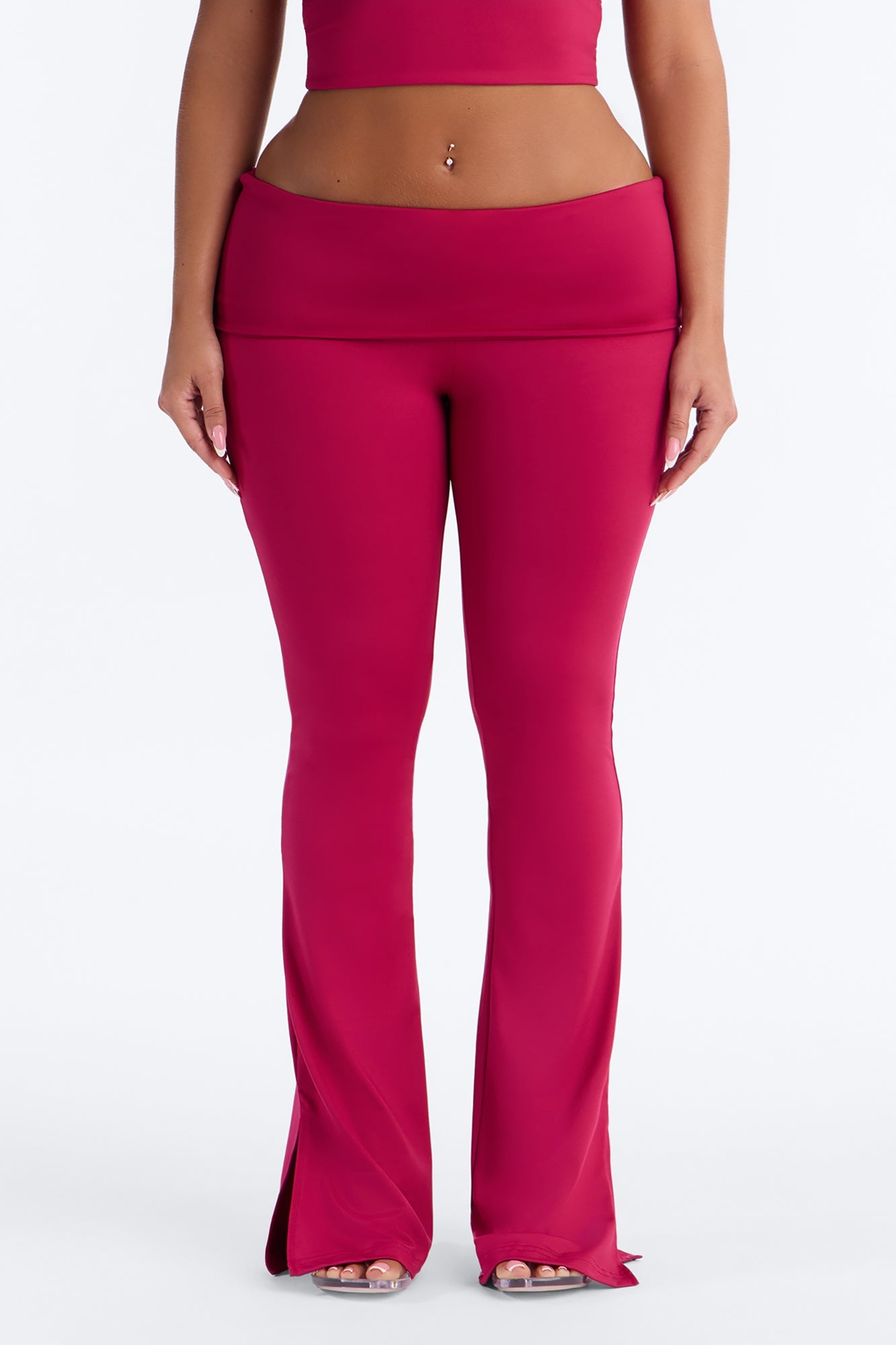 Contour Foldover Split Flare Legging - Raspberry image 2