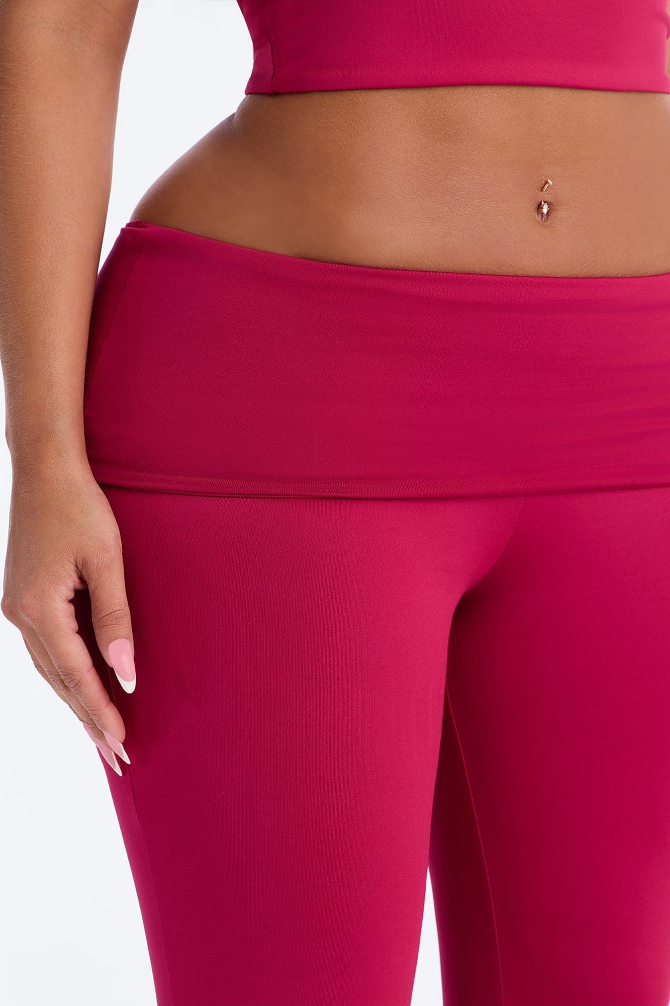 Contour Foldover Split Flare Legging - Raspberry image 3