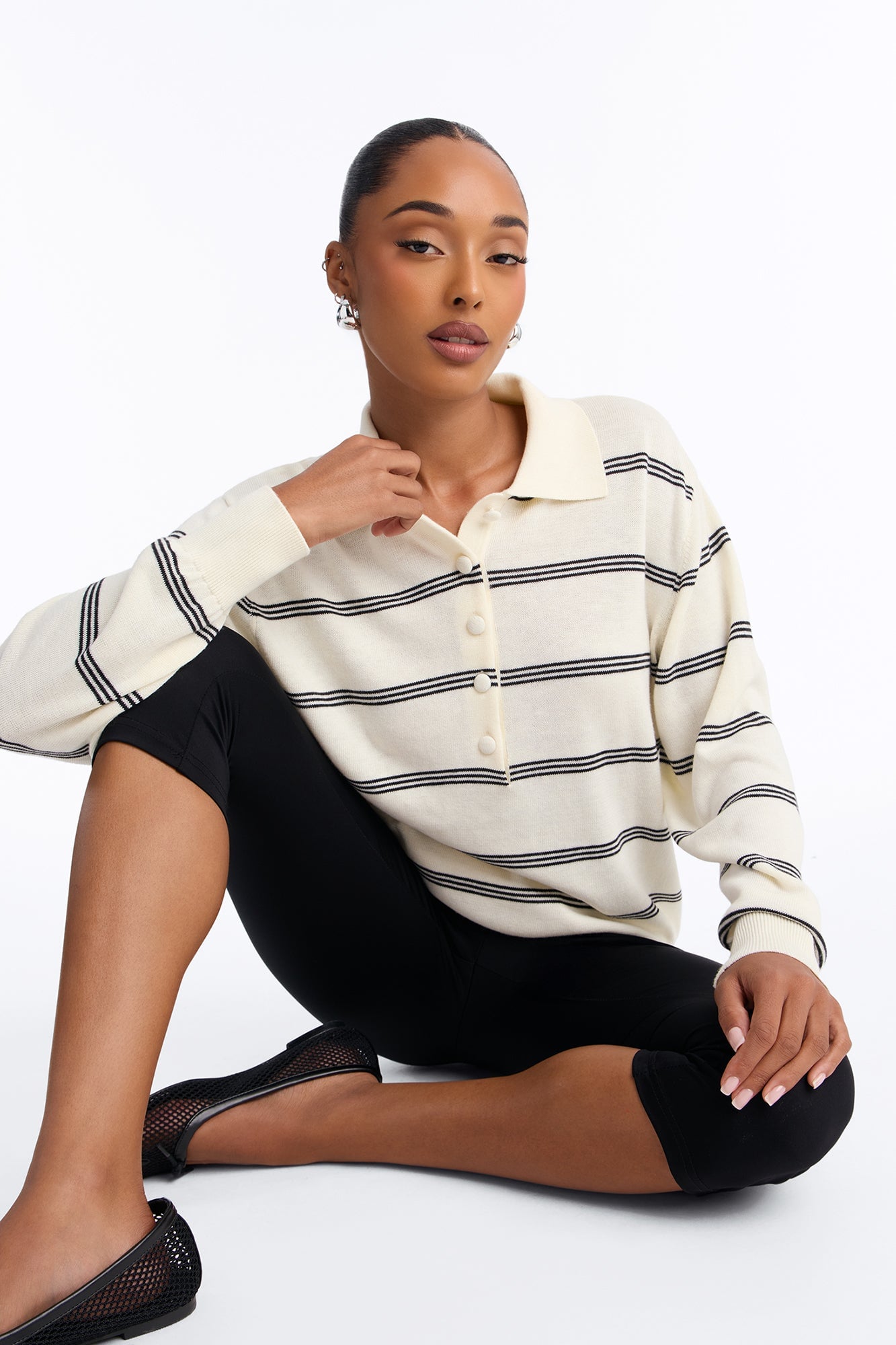 Calm Mornings Striped Pullover Sweater - Cream/combo image 5