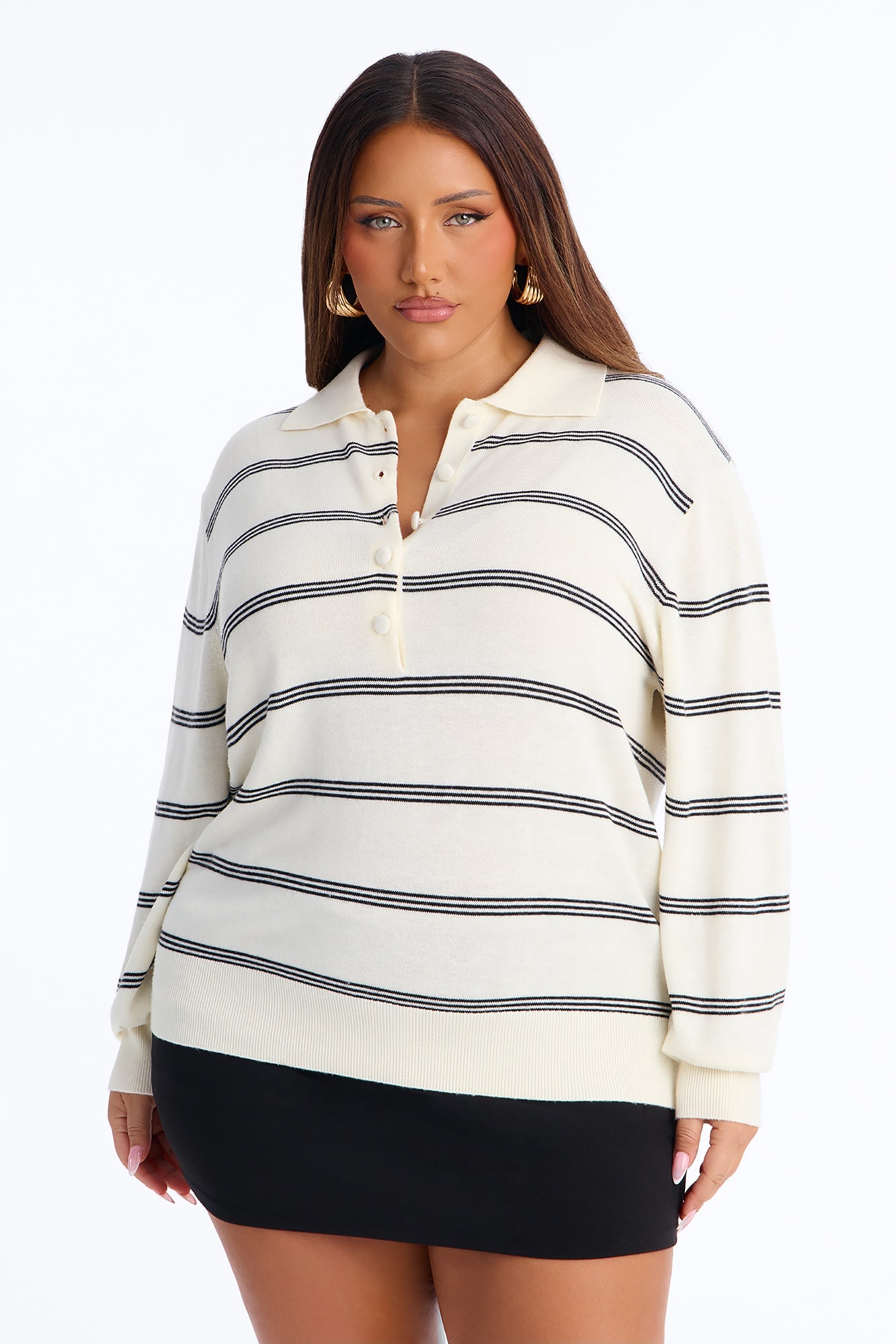 Calm Mornings Striped Pullover Sweater - Cream/combo image 1