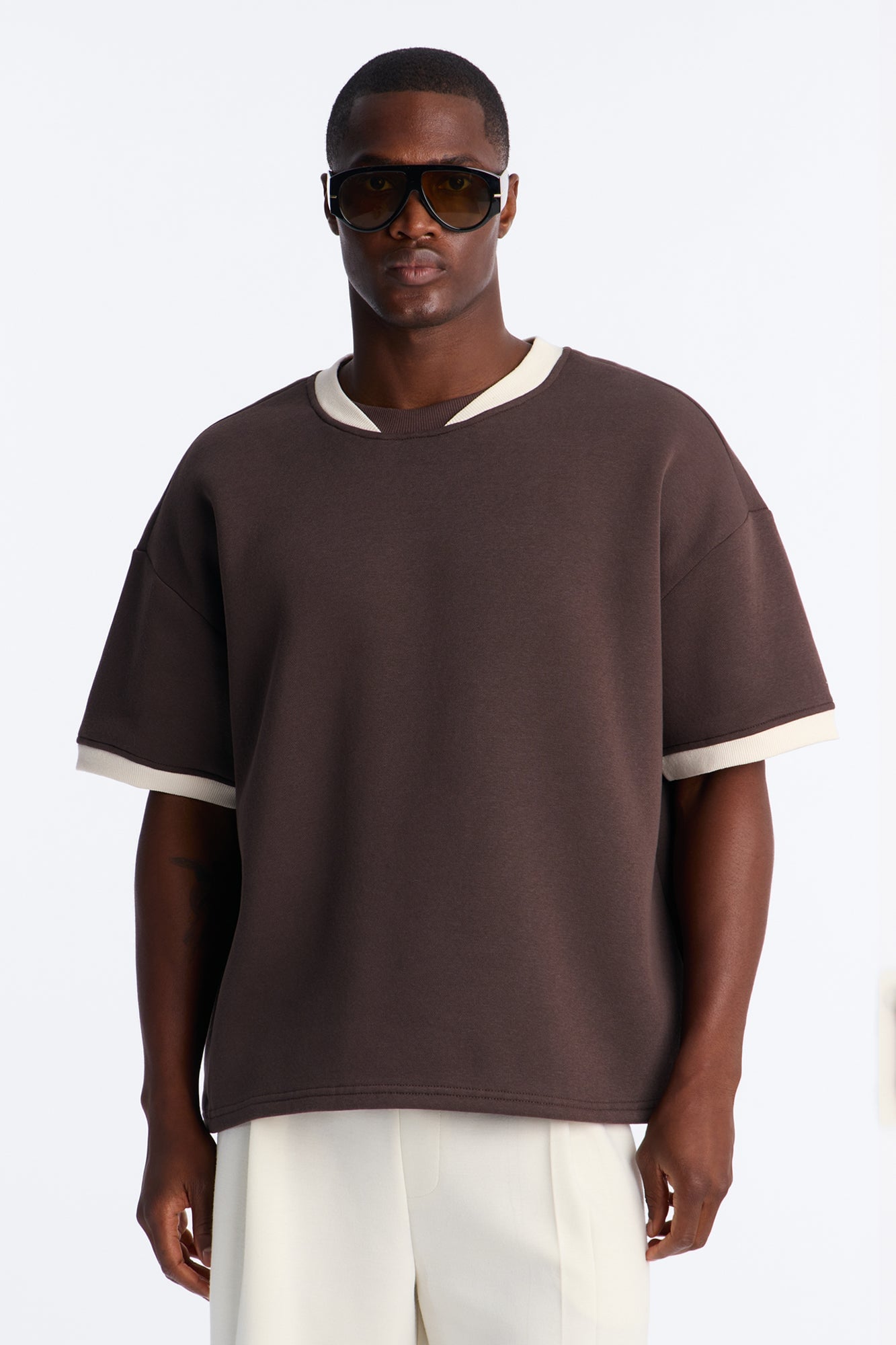 Slater Oversized Fleece Ringer Tee - Brown/combo image 5