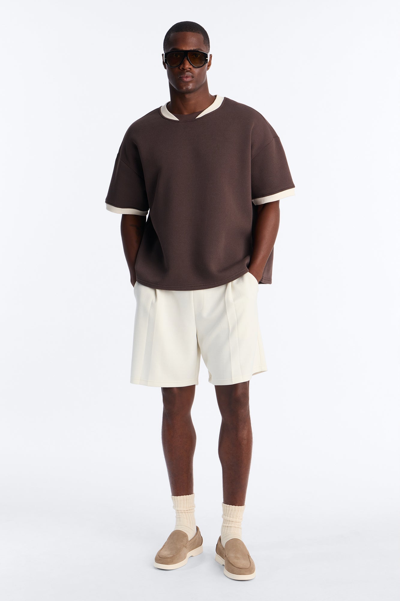 Slater Oversized Fleece Ringer Tee - Brown/combo image 6