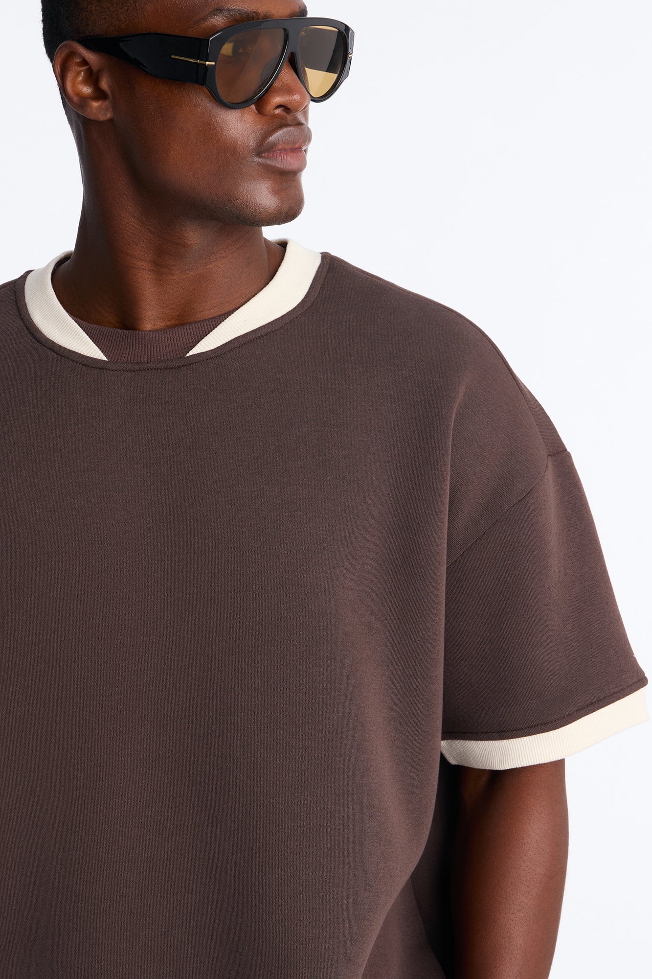 Slater Oversized Fleece Ringer Tee - Brown/combo image 7