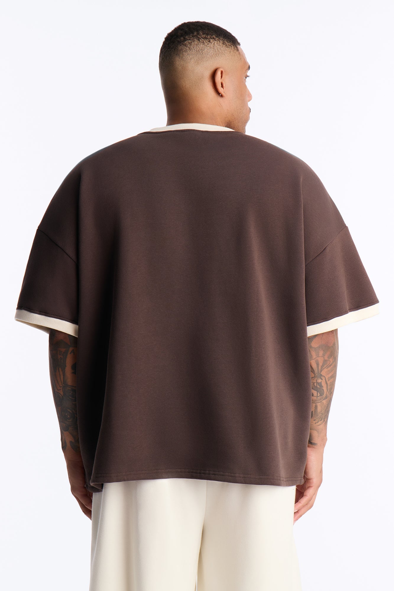 Slater Oversized Fleece Ringer Tee - Brown/combo image 4