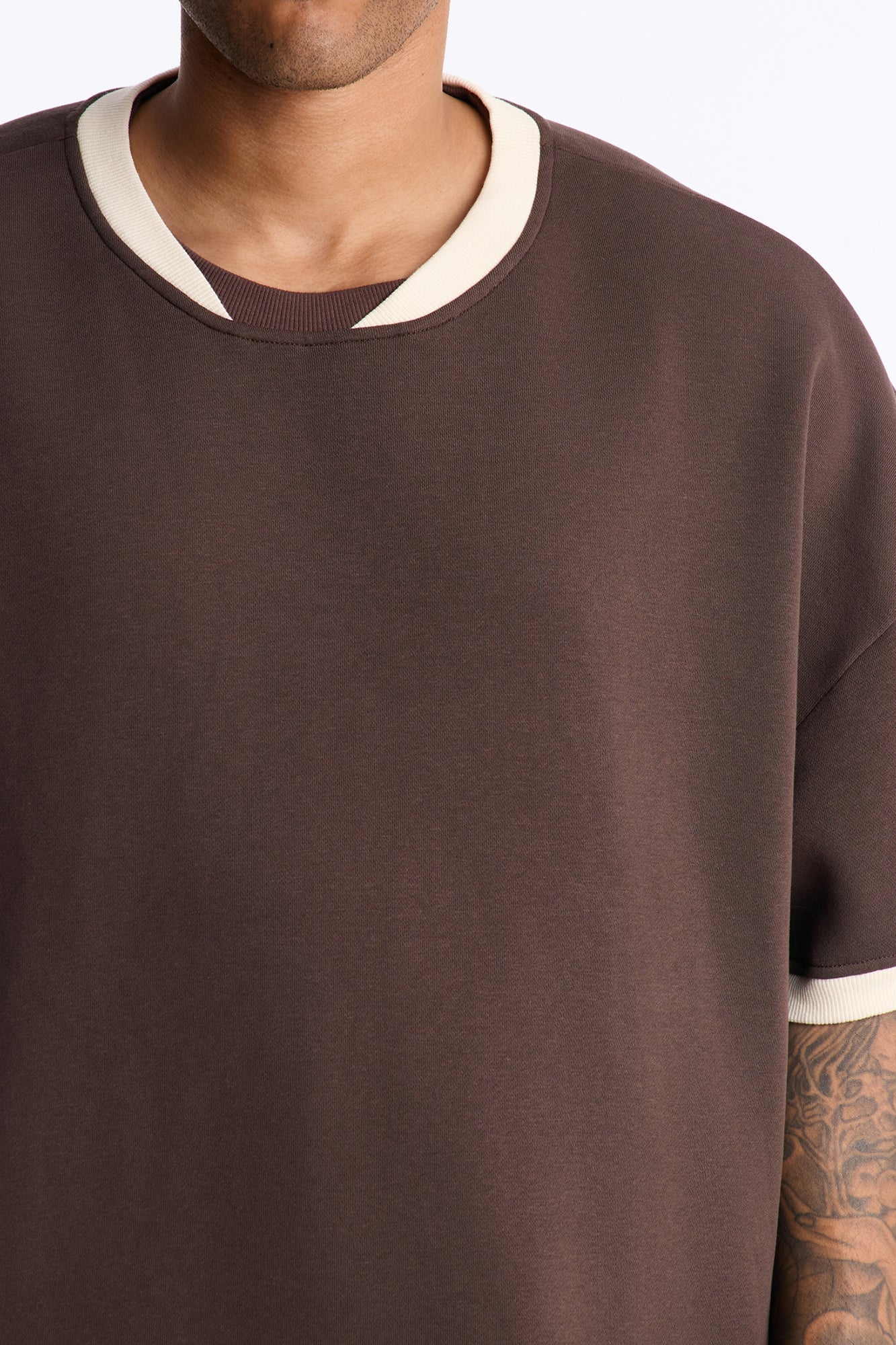 Slater Oversized Fleece Ringer Tee - Brown/combo image 3