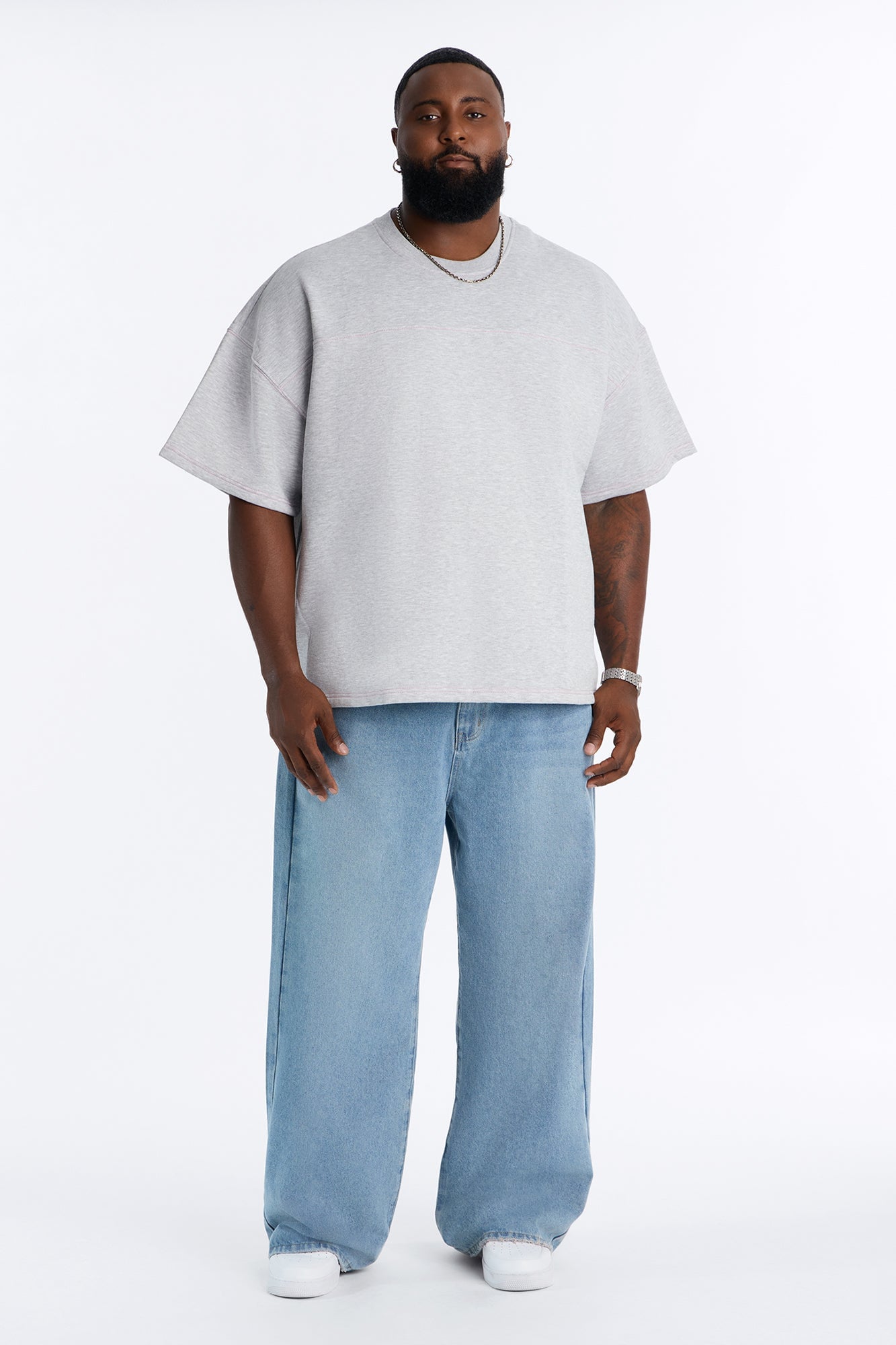 Kai Washed Contrast Stitch Oversized Fleece Tee - Heather Grey image 2