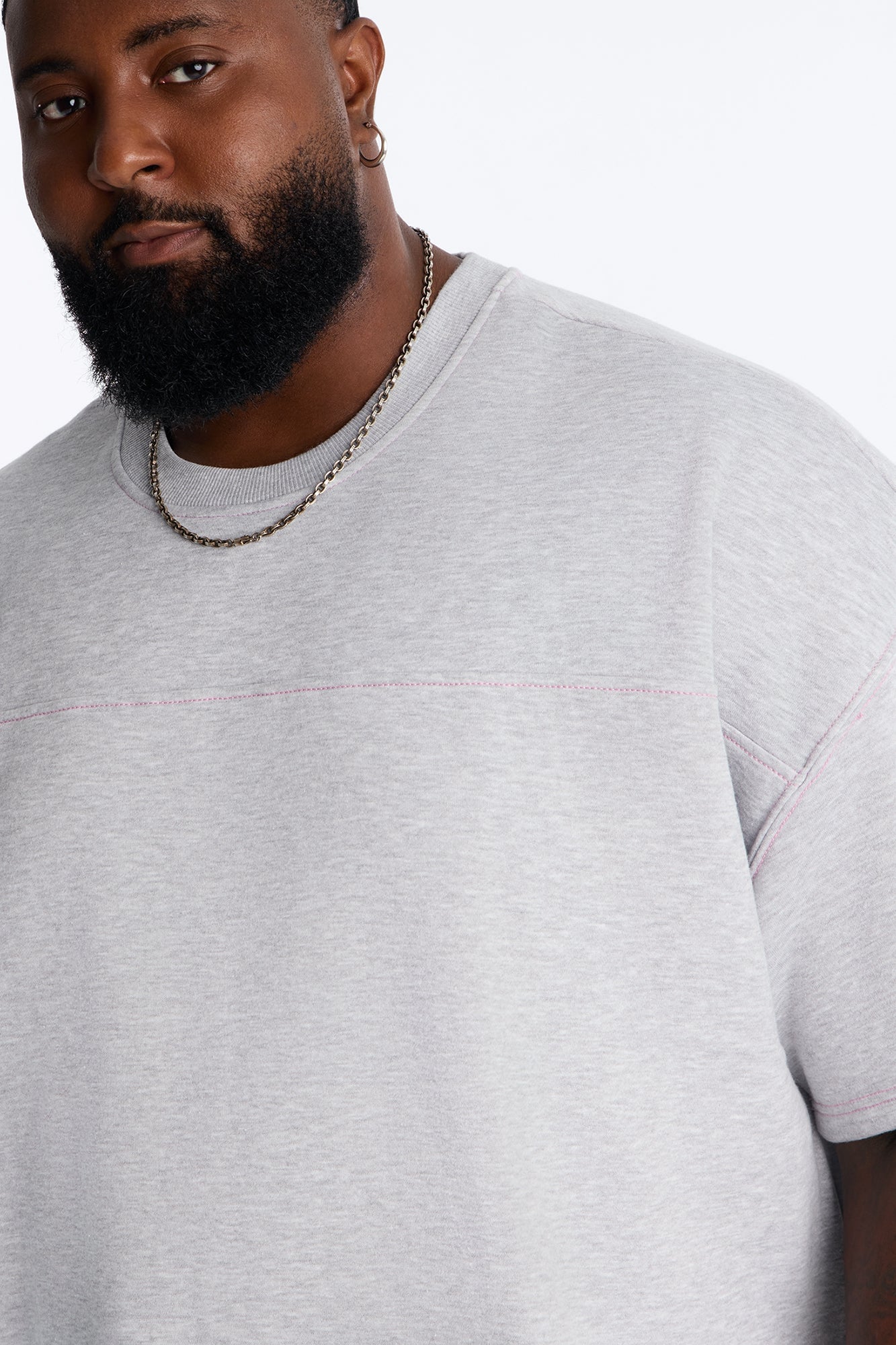 Kai Washed Contrast Stitch Oversized Fleece Tee - Heather Grey image 3