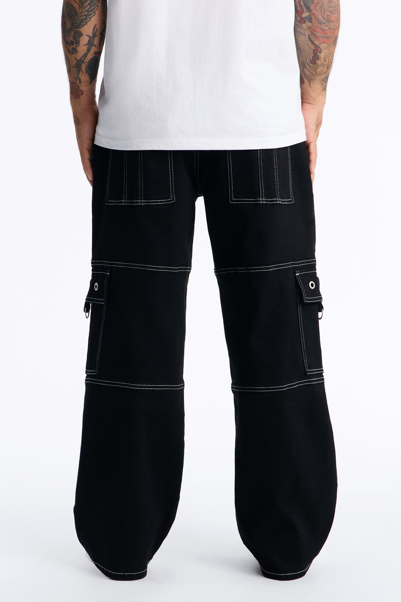 Contrast Stitch D-Ring Baggy Cargo Jean - Black image 8