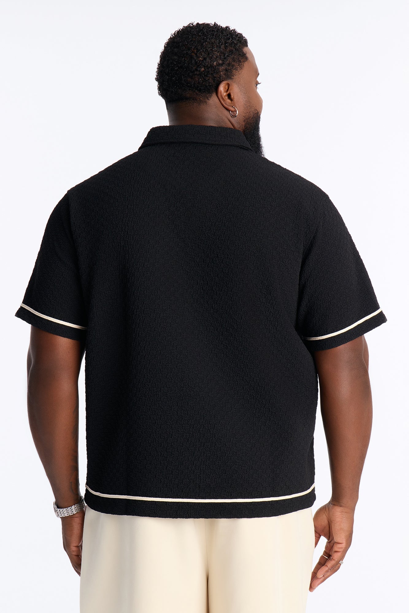 Soho Weave Applique Textured Johnny Collar Polo - Black/combo image 3