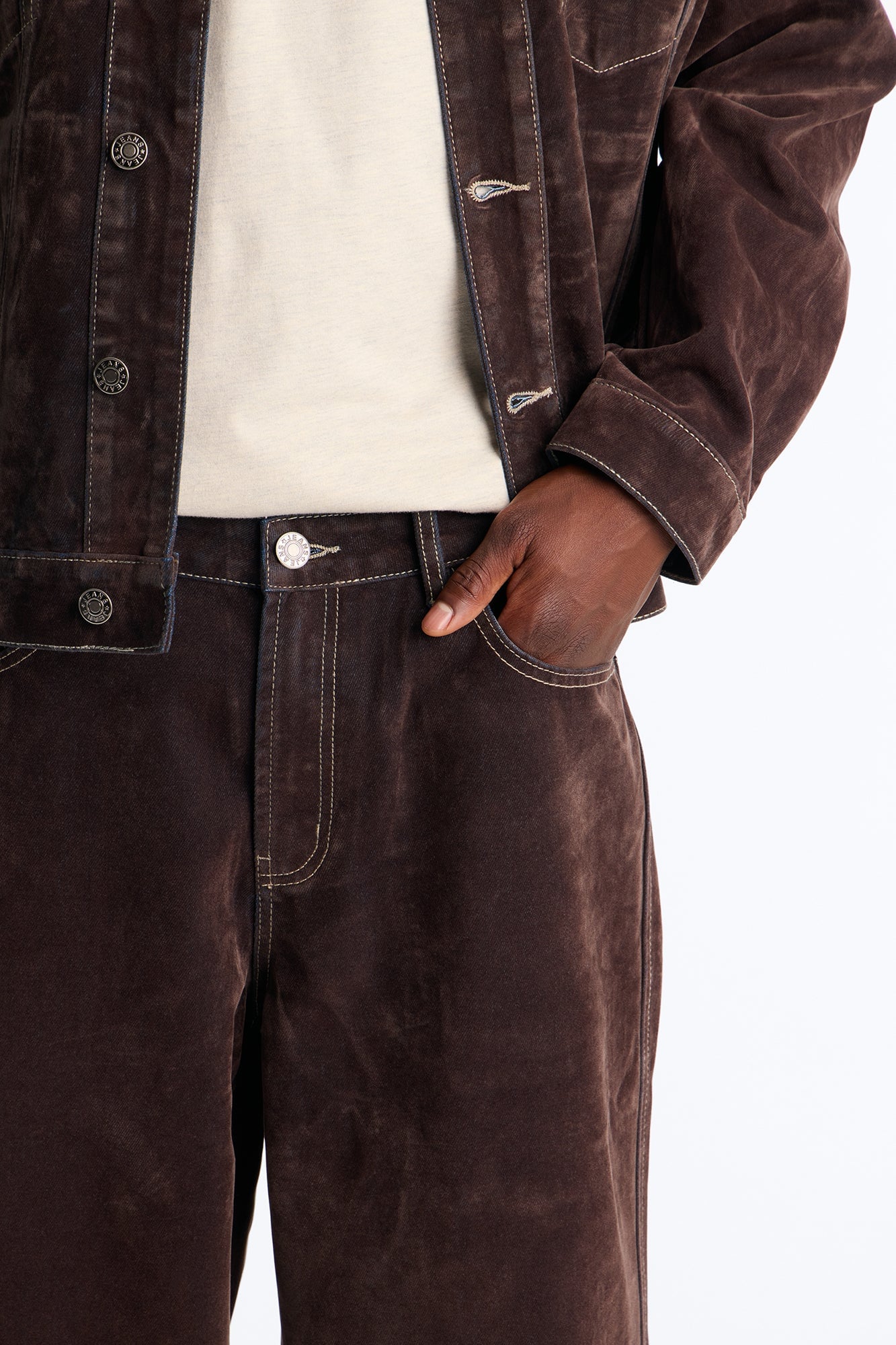 Baggy Studio Flocked Jean - Dark Brown image 7