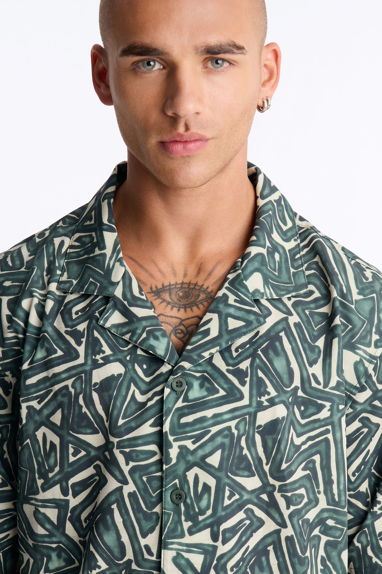 Relaxed Tidal Vector Cuban Collar Button Up Shirt - Green/combo image 8