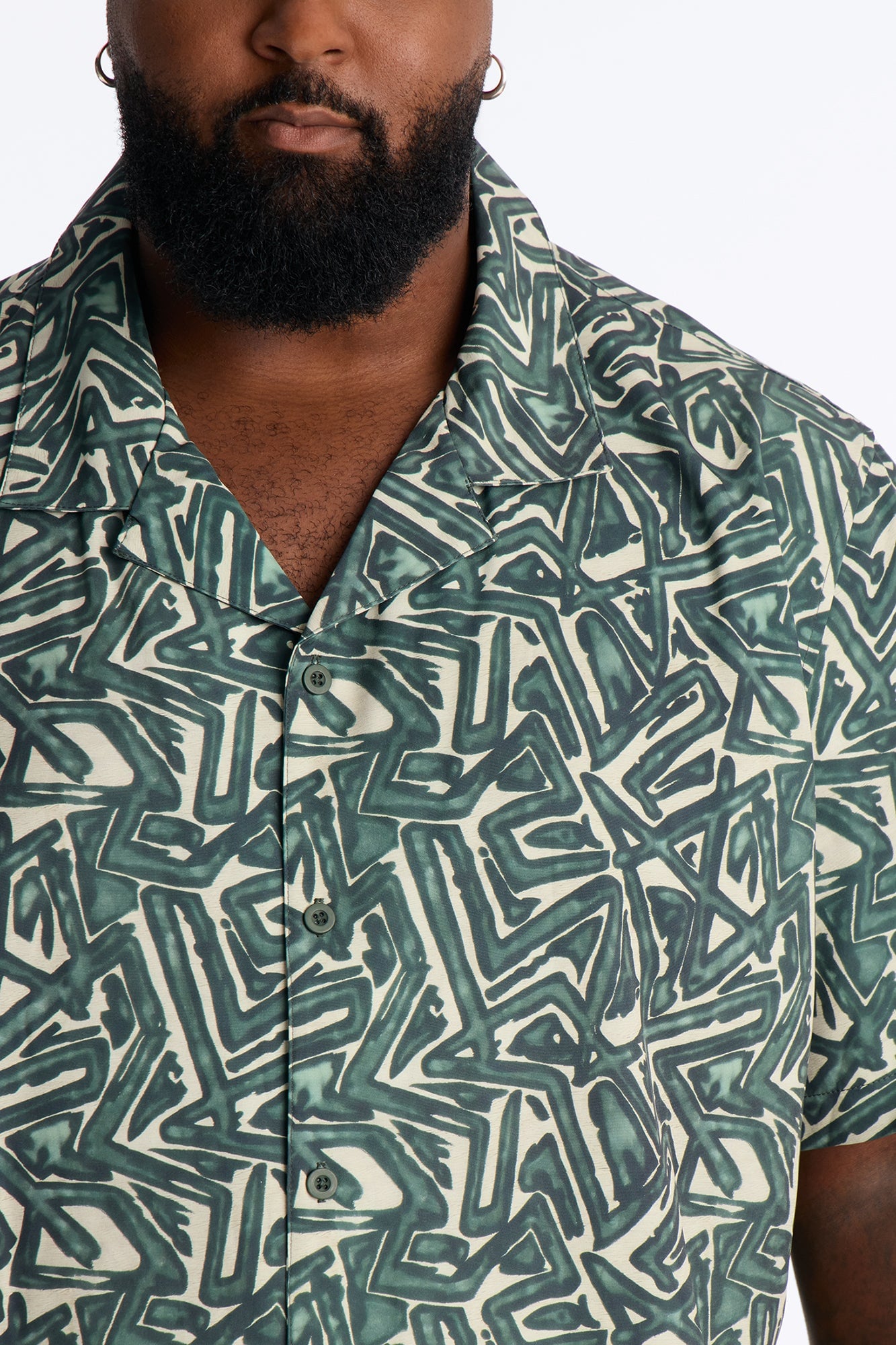 Relaxed Tidal Vector Cuban Collar Button Up Shirt - Green/combo image 4