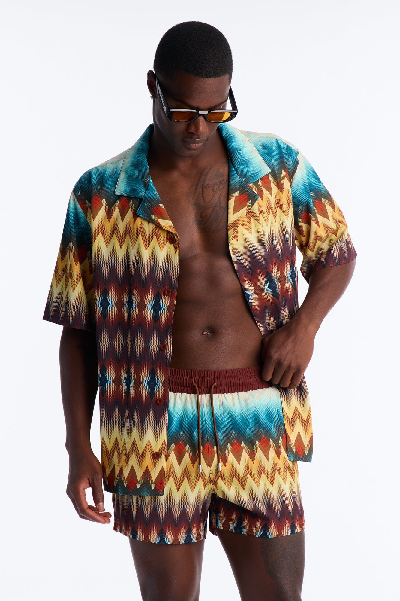 Relaxed Geometric Blur Cuban Collar Button Up Shirt - Multi Color image 5
