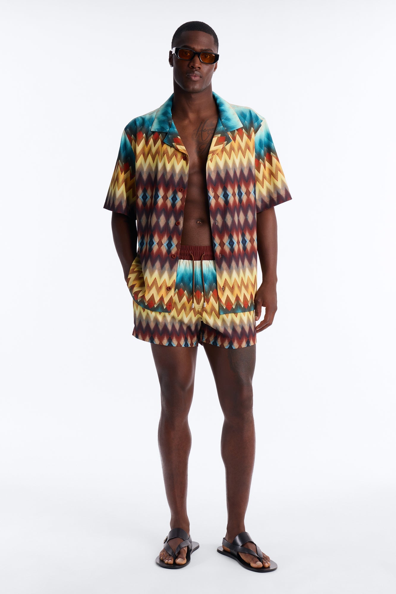 Relaxed Geometric Blur Cuban Collar Button Up Shirt - Multi Color image 6