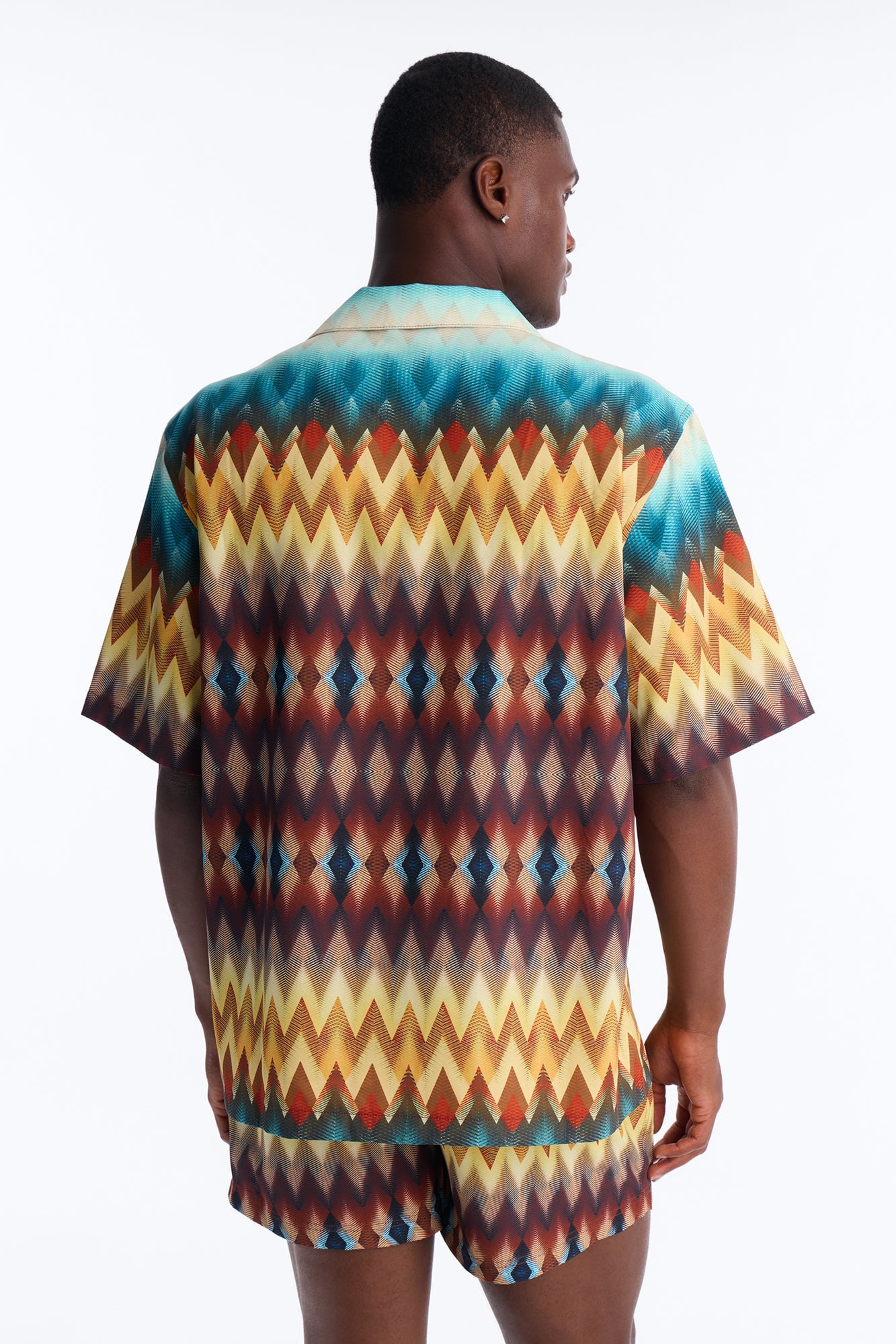 Relaxed Geometric Blur Cuban Collar Button Up Shirt - Multi Color image 8