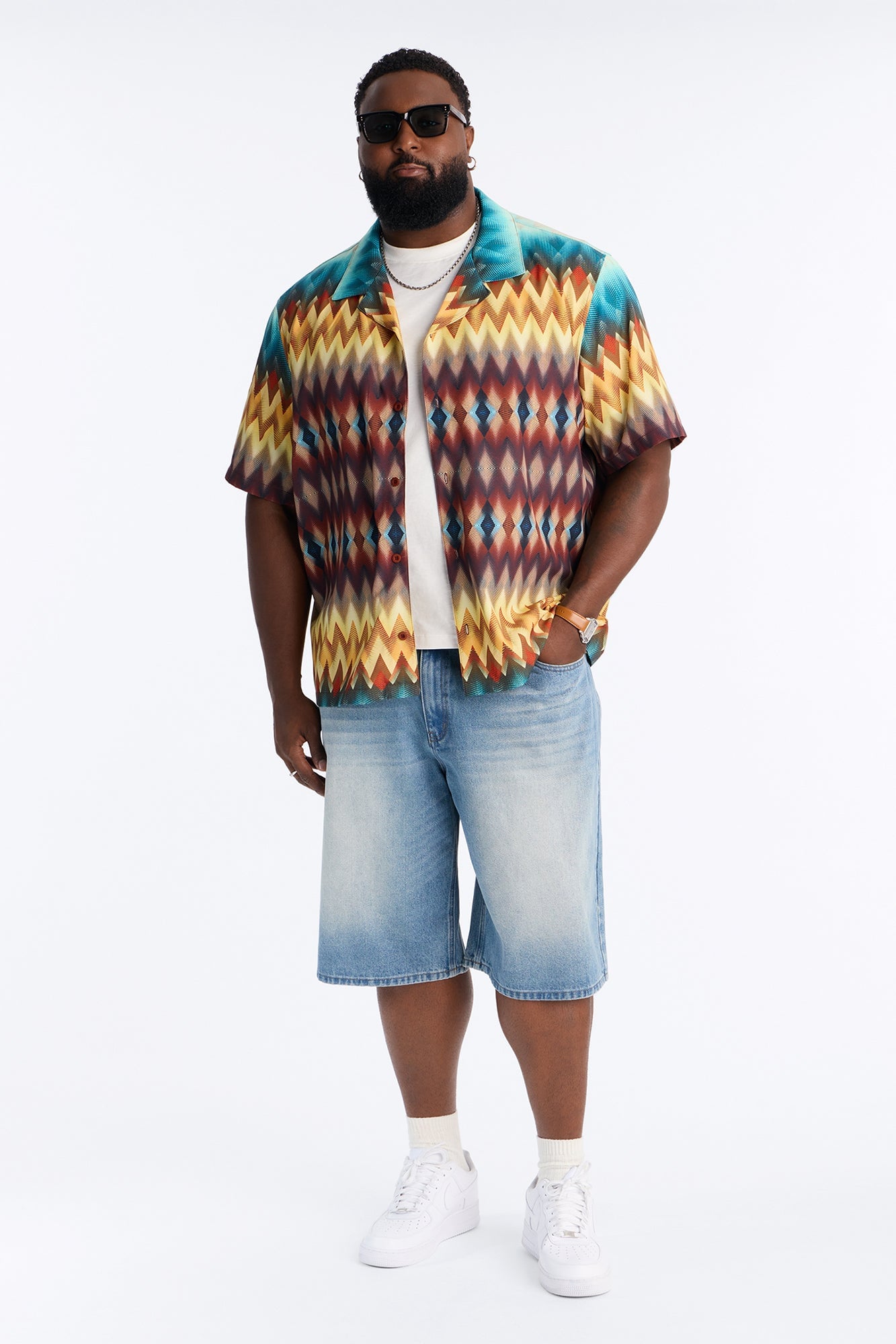 Relaxed Geometric Blur Cuban Collar Button Up Shirt - Multi Color image 2