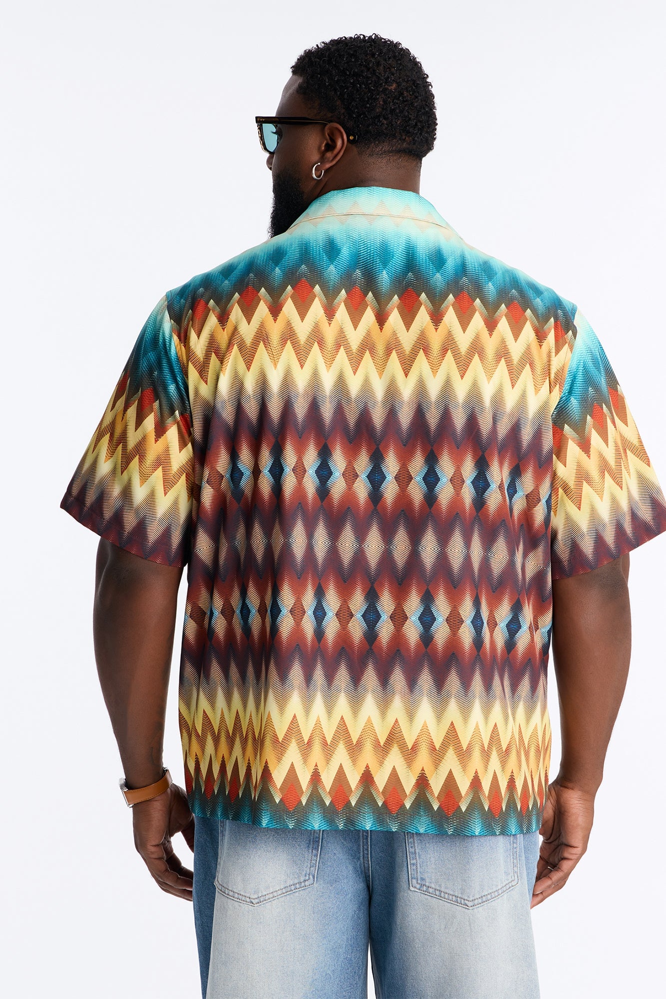 Relaxed Geometric Blur Cuban Collar Button Up Shirt - Multi Color image 3