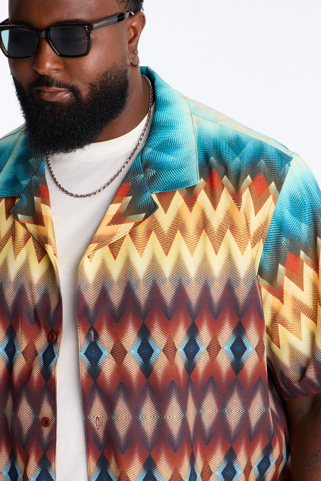 Relaxed Geometric Blur Cuban Collar Button Up Shirt - Multi Color image 4