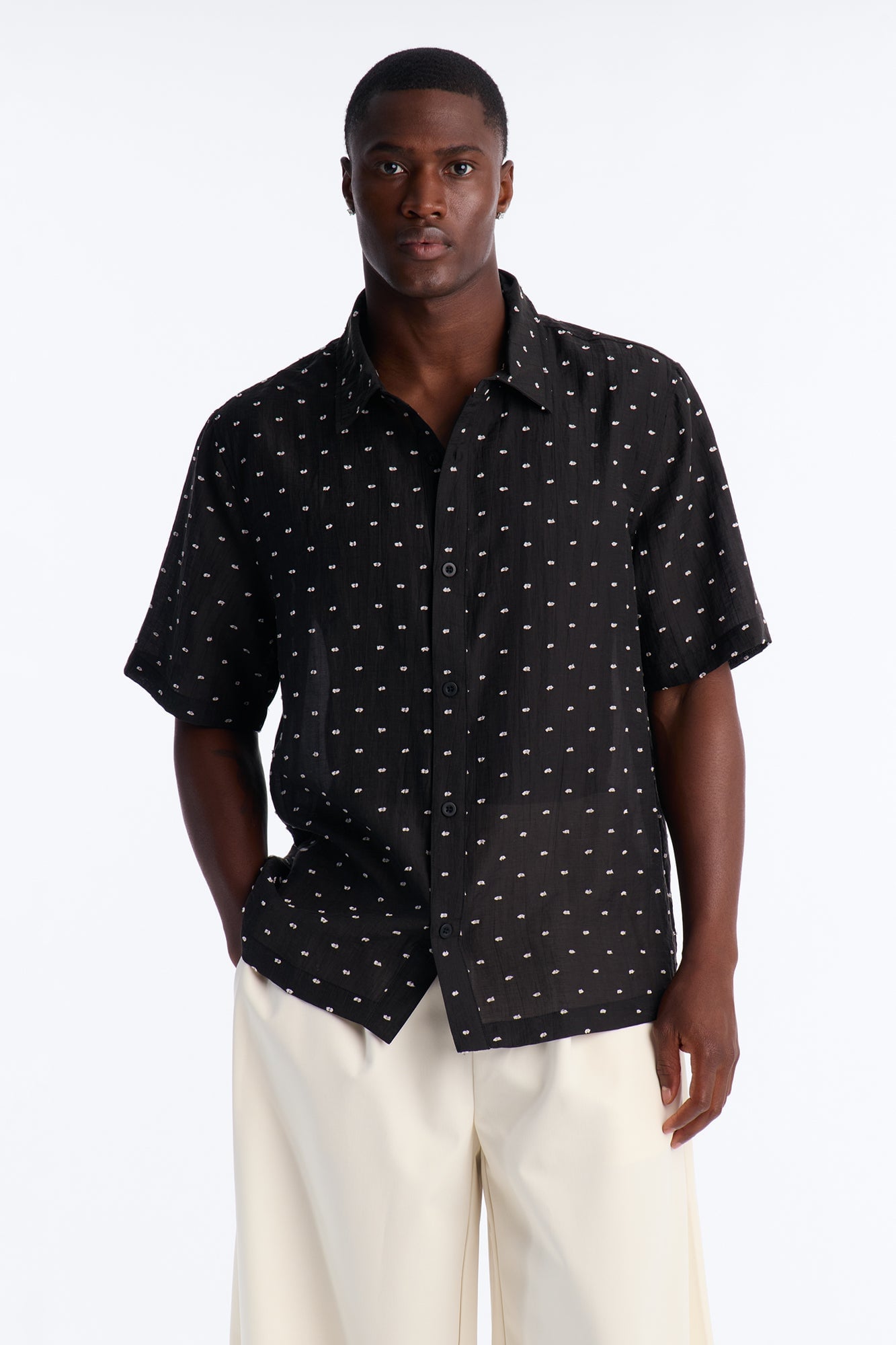 Dotted Swiss Button Up Shirt - Black/White image 5