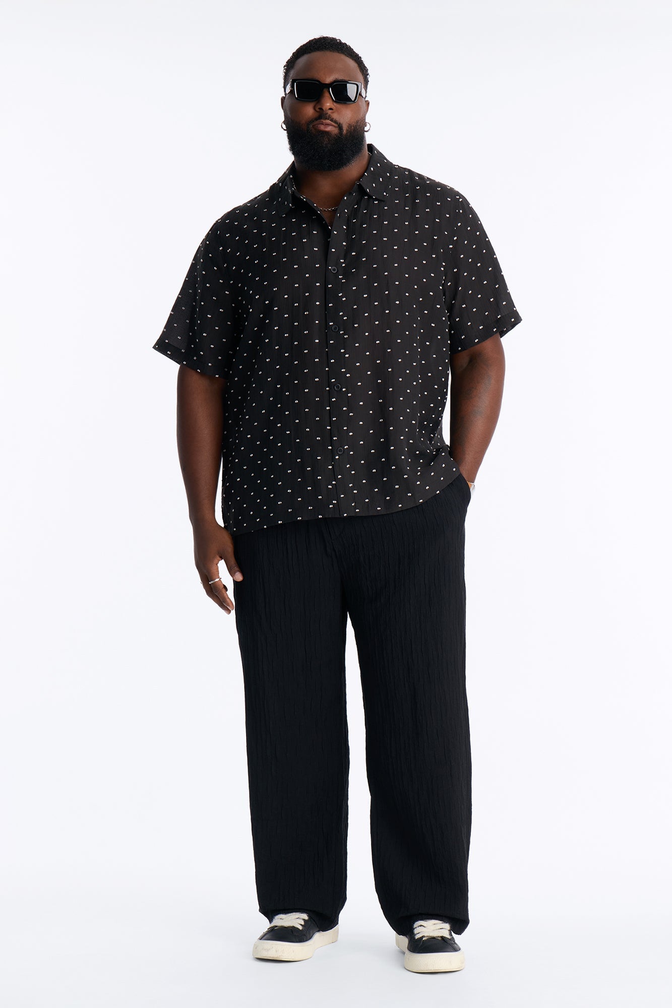Dotted Swiss Button Up Shirt - Black/White image 2