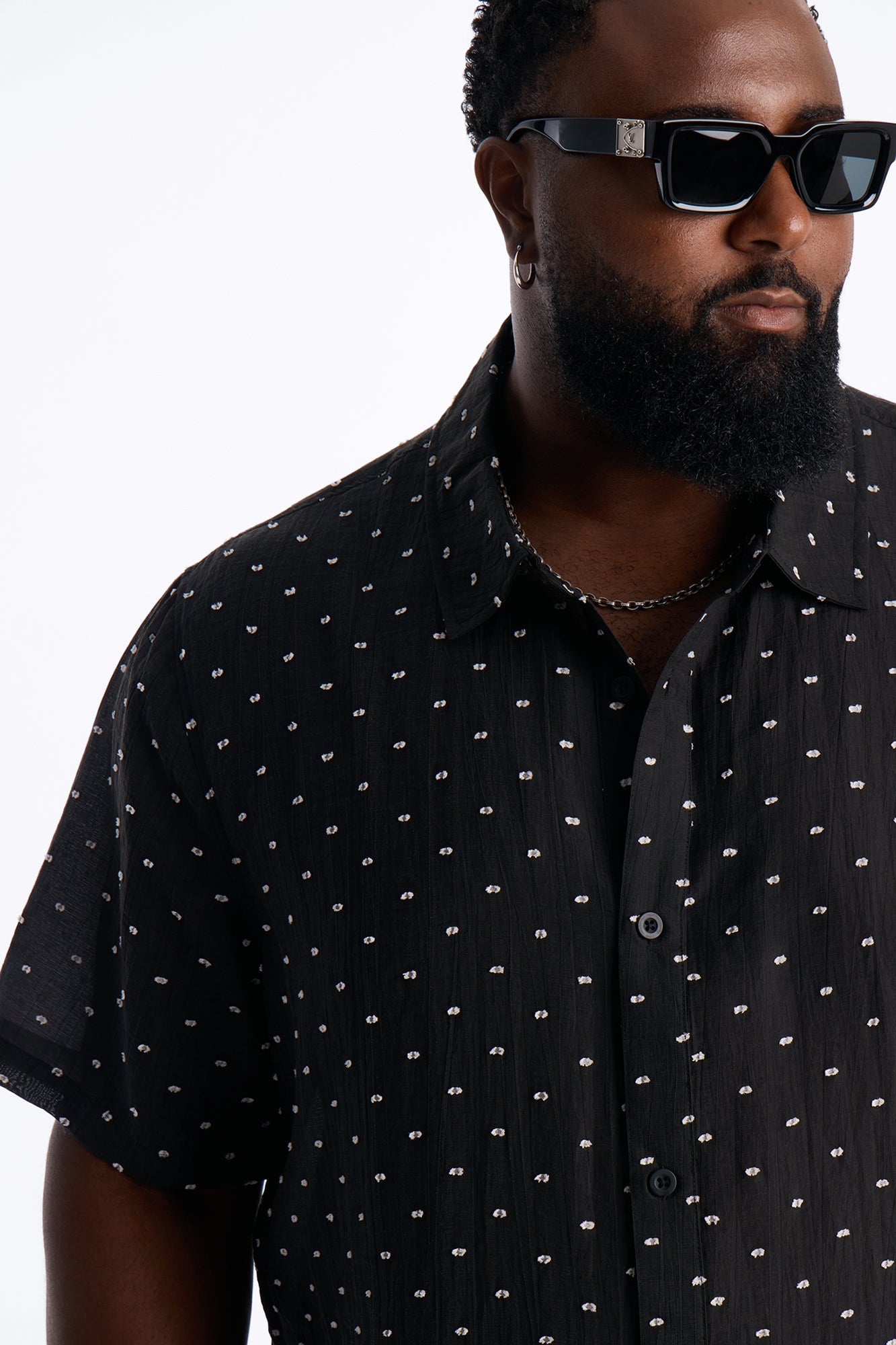 Dotted Swiss Button Up Shirt - Black/White image 3