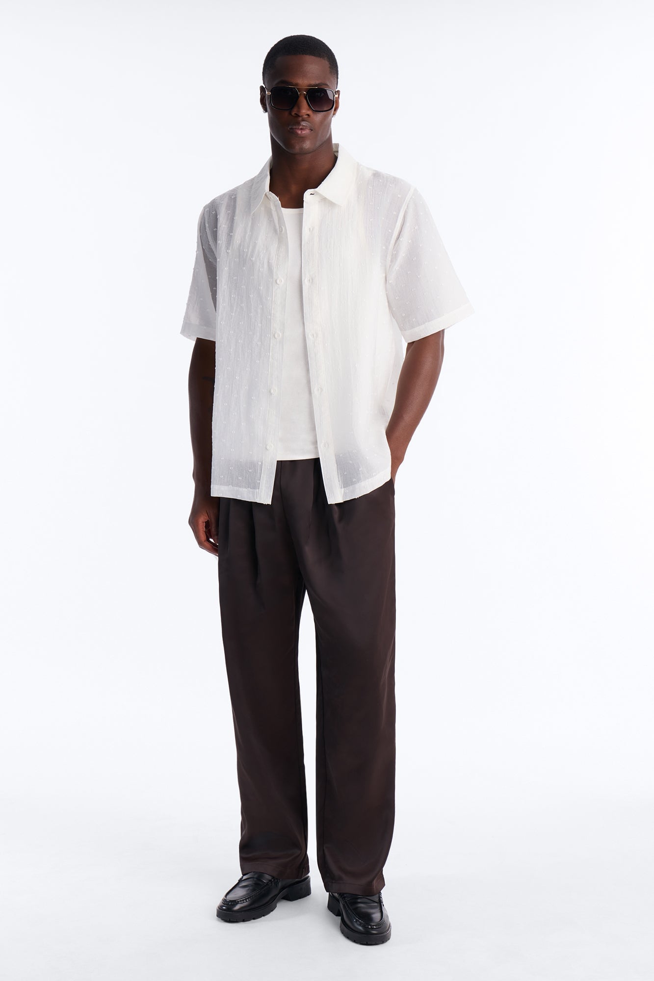 Dotted Swiss Button Up Shirt - White image 6