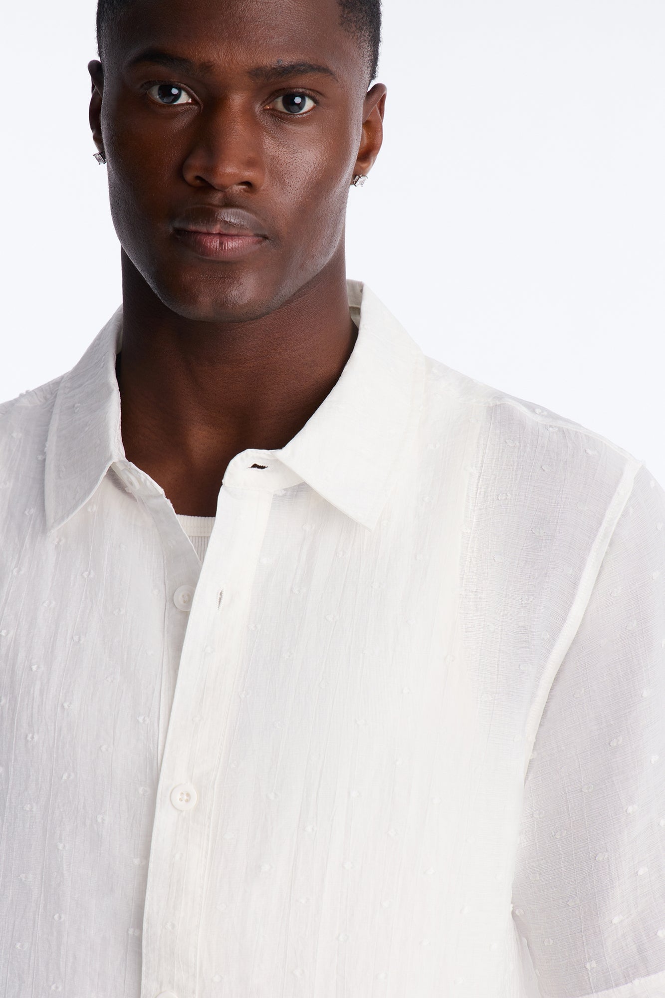 Dotted Swiss Button Up Shirt - White image 7