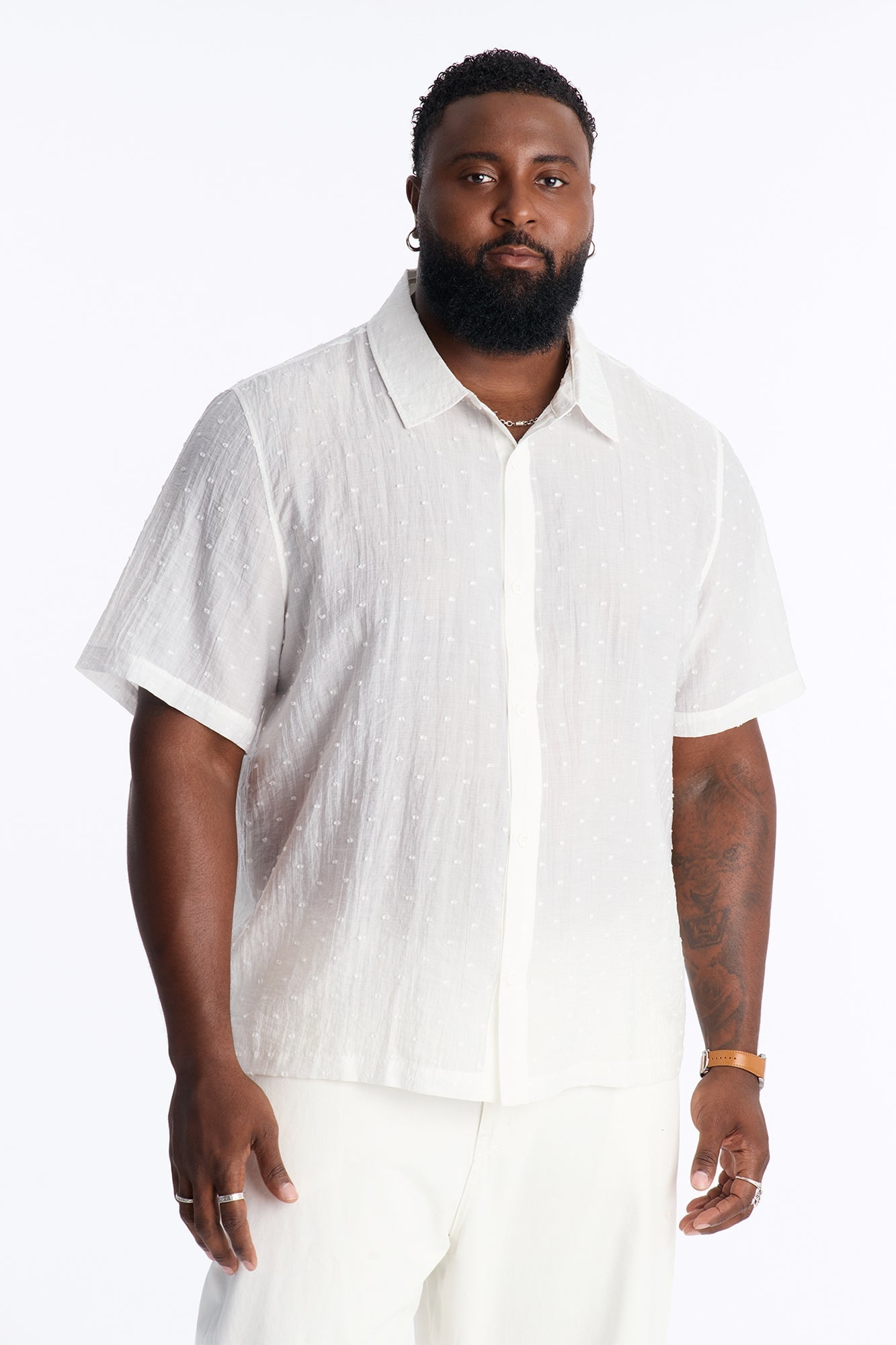 Dotted Swiss Button Up Shirt - White image 1