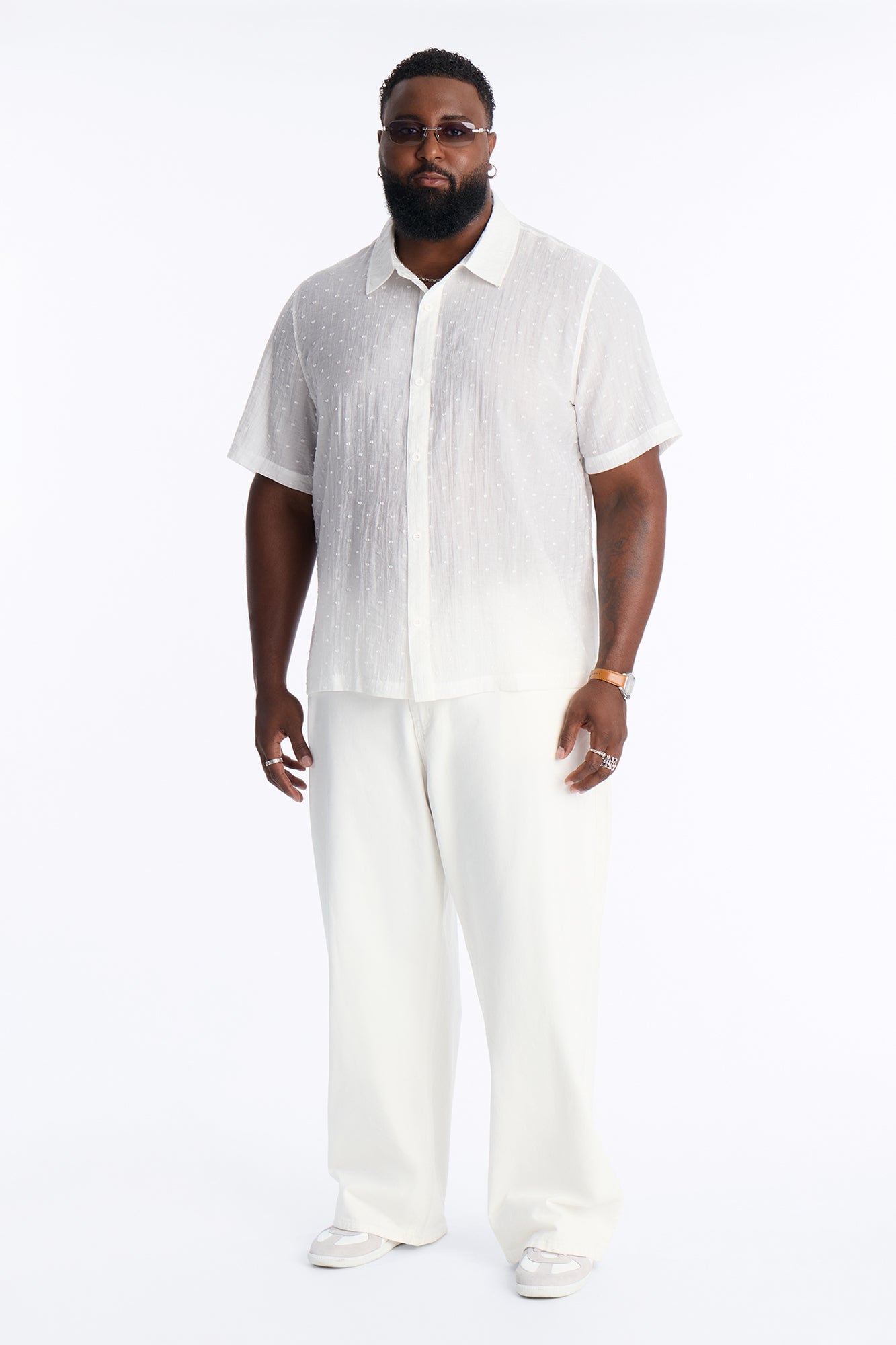 Dotted Swiss Button Up Shirt - White image 2