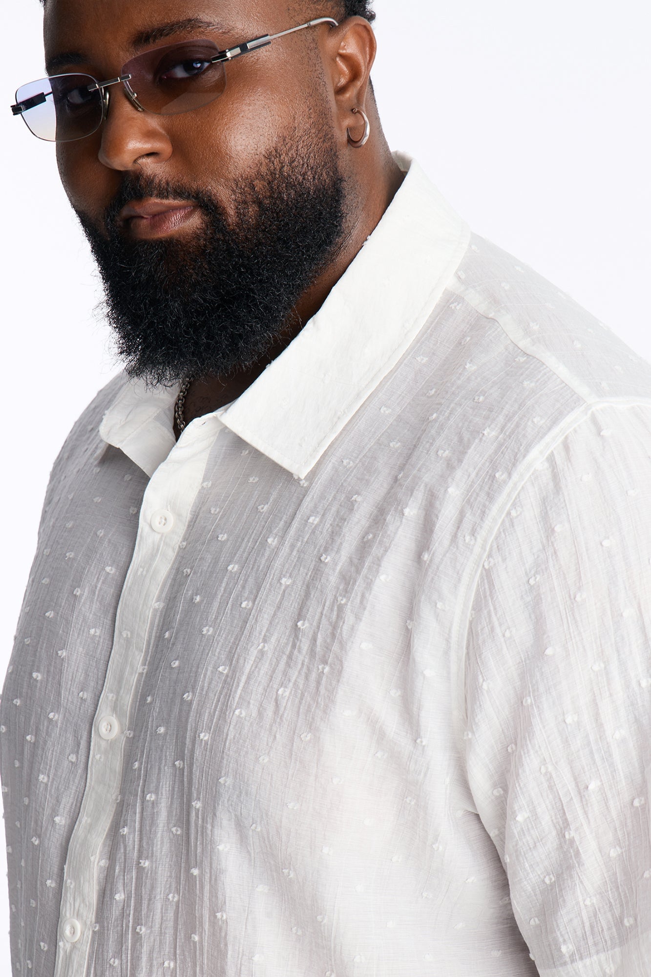 Dotted Swiss Button Up Shirt - White image 3