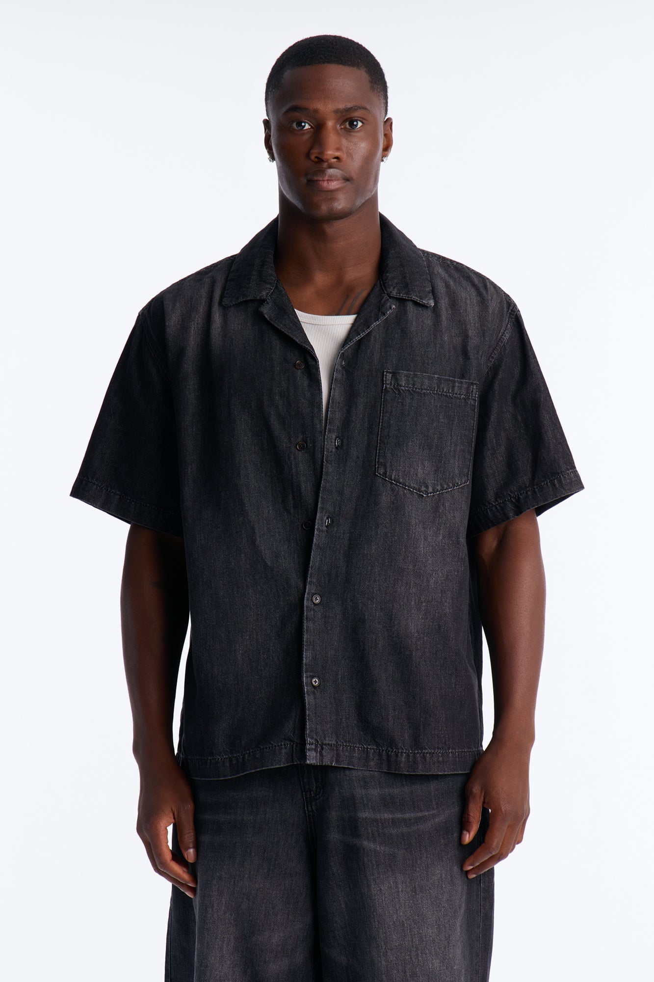 Everyday Hemp Relaxed Cuban Collar Denim Shirt - Black Wash image 6