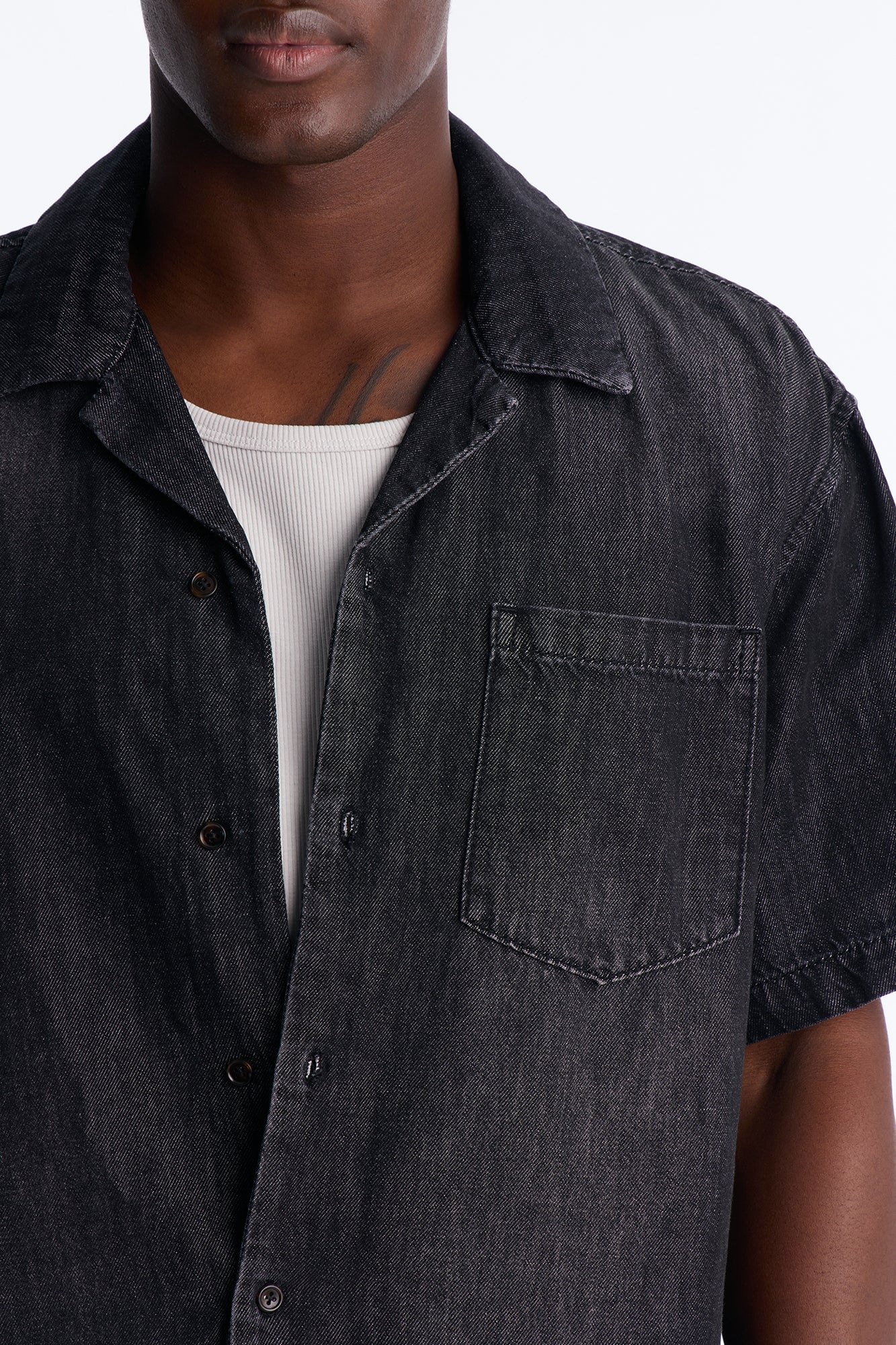 Everyday Hemp Relaxed Cuban Collar Denim Shirt - Black Wash image 7