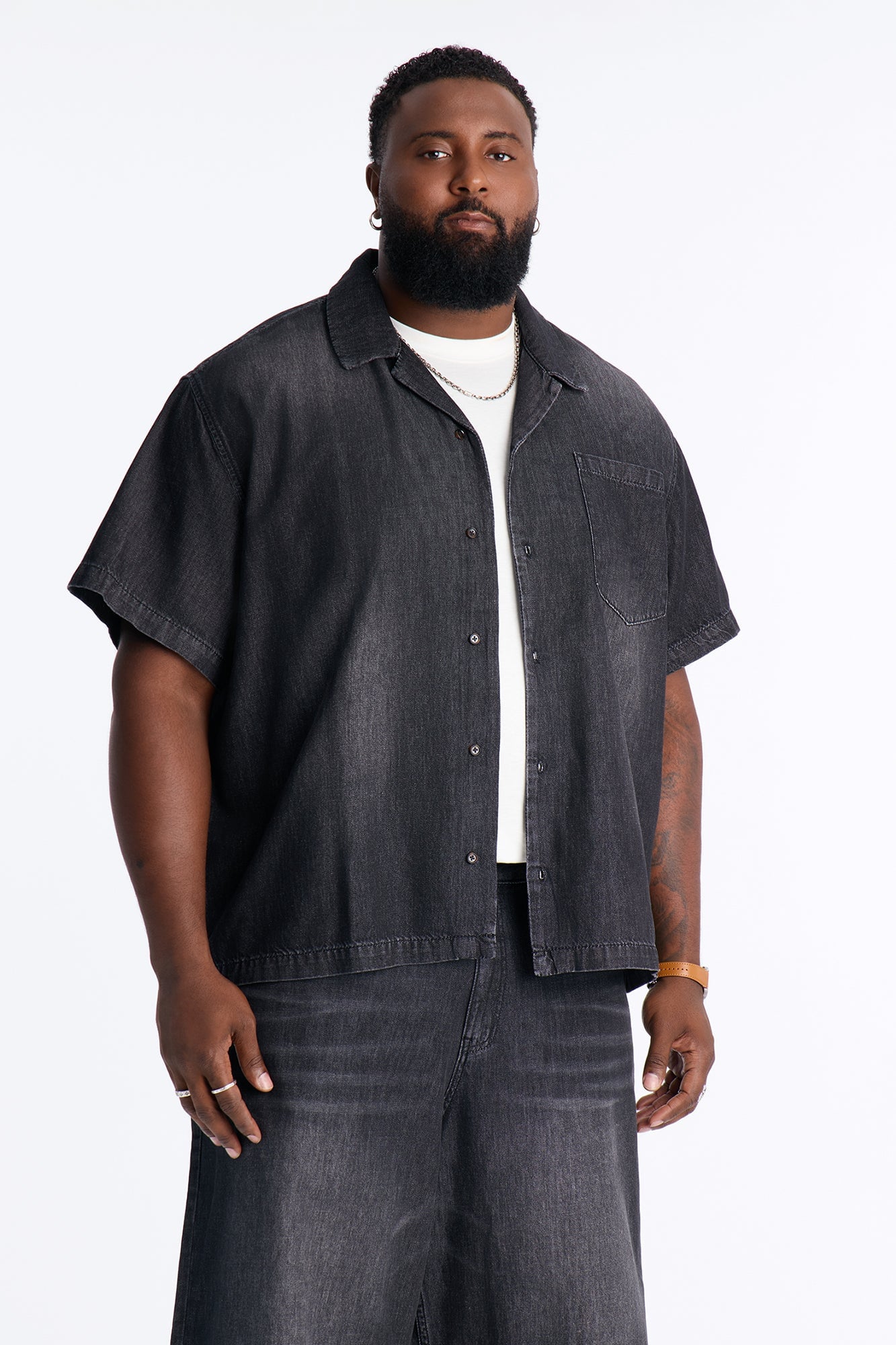Everyday Hemp Relaxed Cuban Collar Denim Shirt - Black Wash image 1