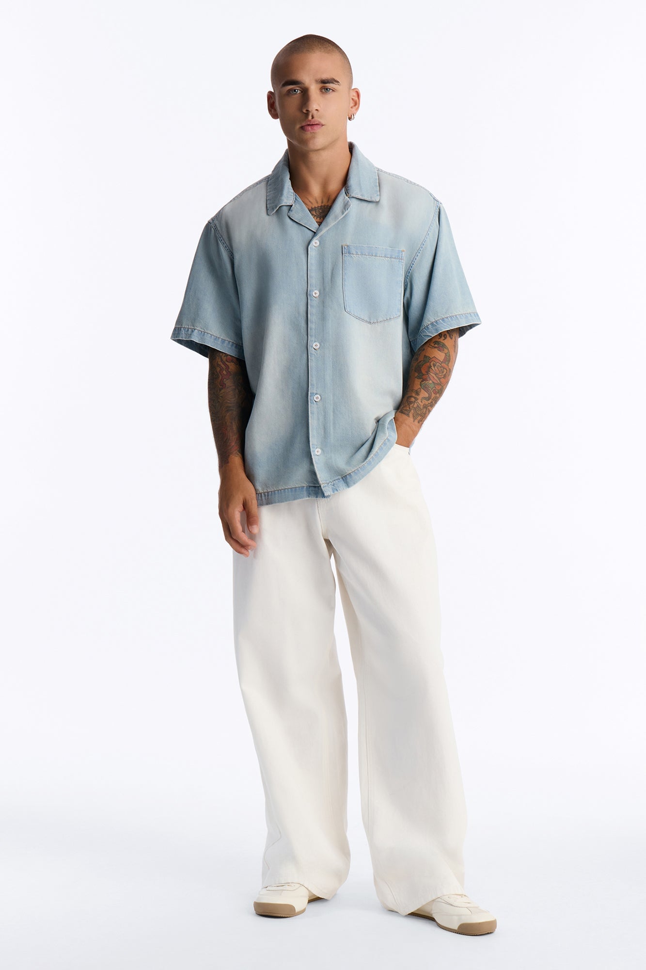 Everyday Hemp Relaxed Cuban Collar Denim Shirt - Light Blue Wash image 6