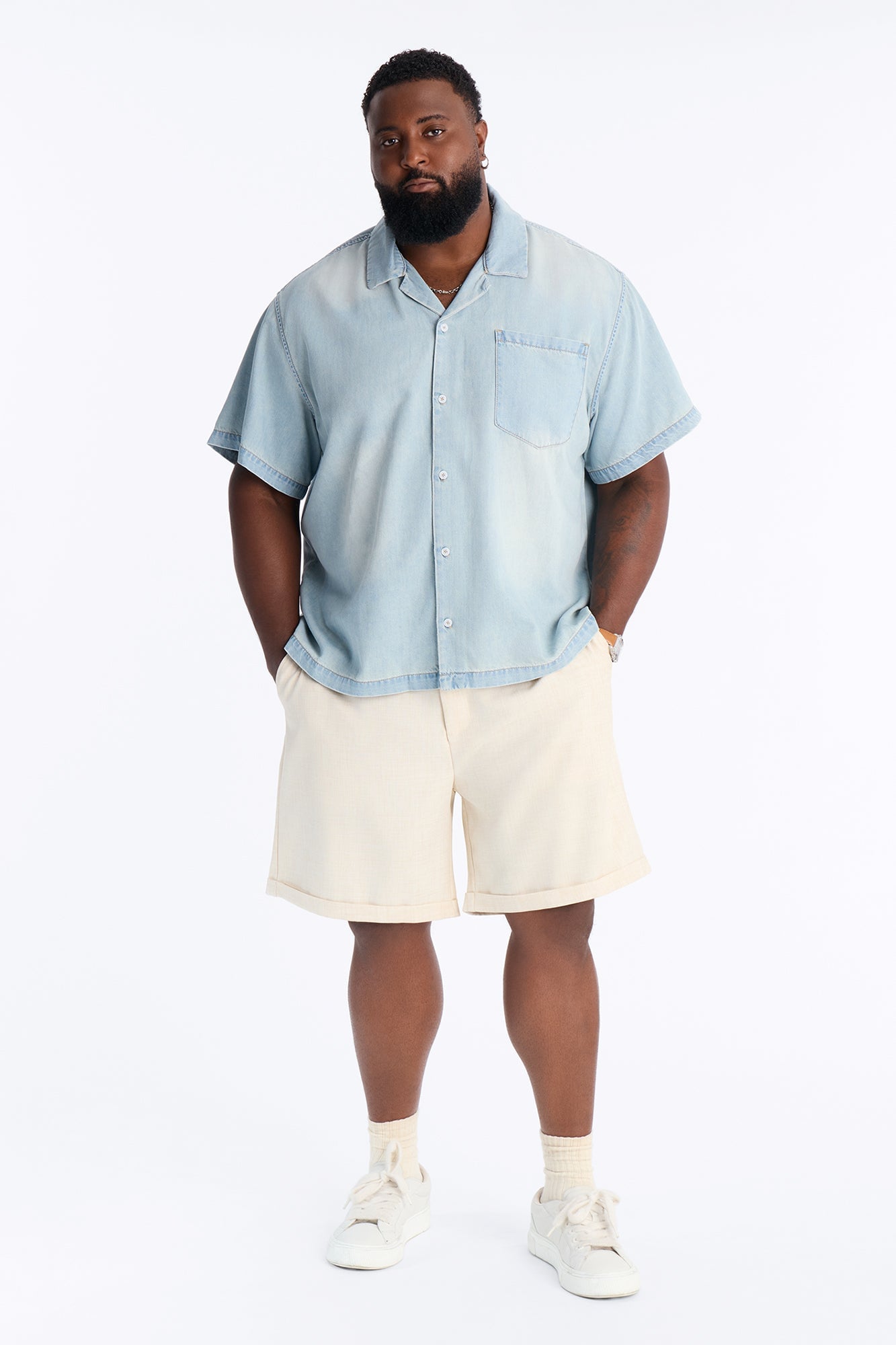 Everyday Hemp Relaxed Cuban Collar Denim Shirt - Light Blue Wash image 2